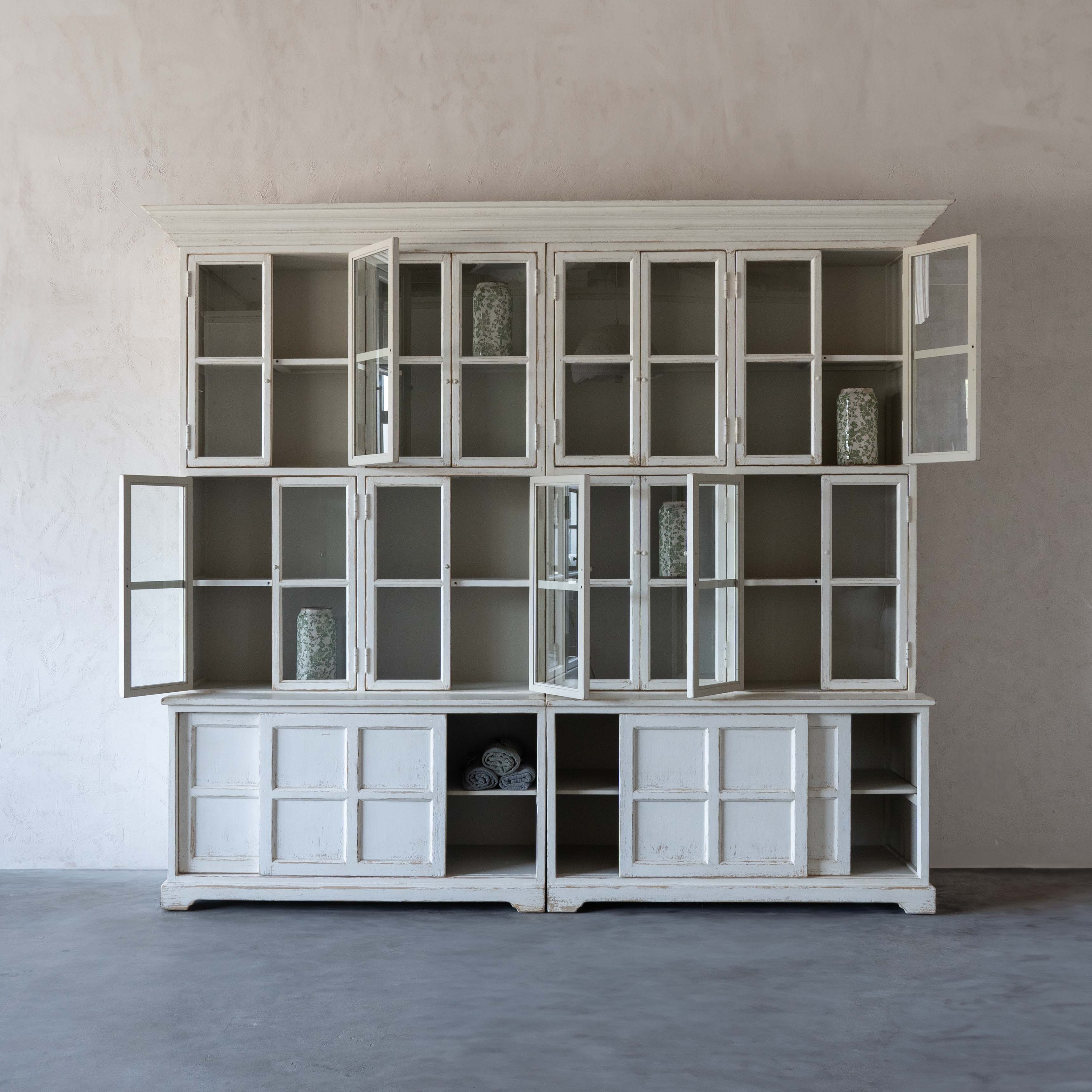 Cobra Glass Solid Wood Antique Big Book Shelf With Storage White Cabinet - Cabinets - WS Living Furniture Furniture Store in Dubai