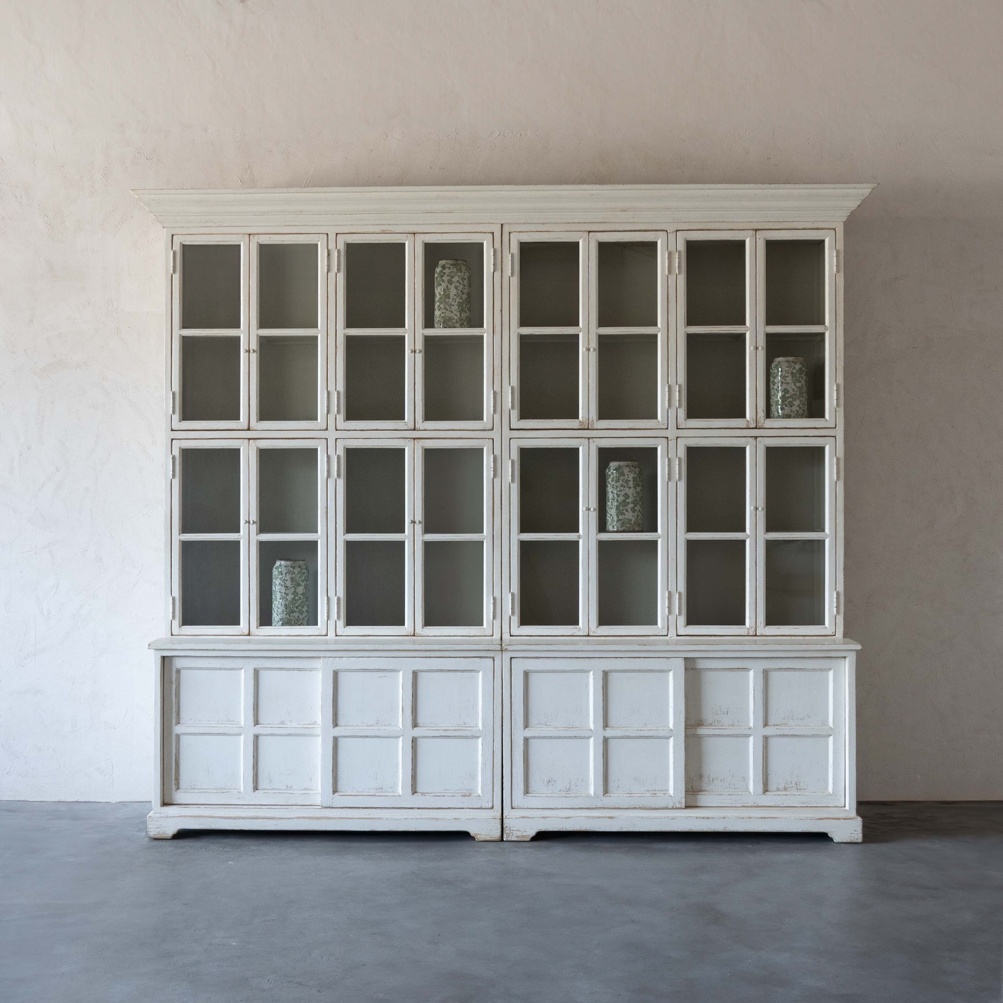 Cobra Glass Solid Wood Antique Big Book Shelf With Storage White Cabinet - Cabinets - WS Living Furniture Furniture Store in Dubai