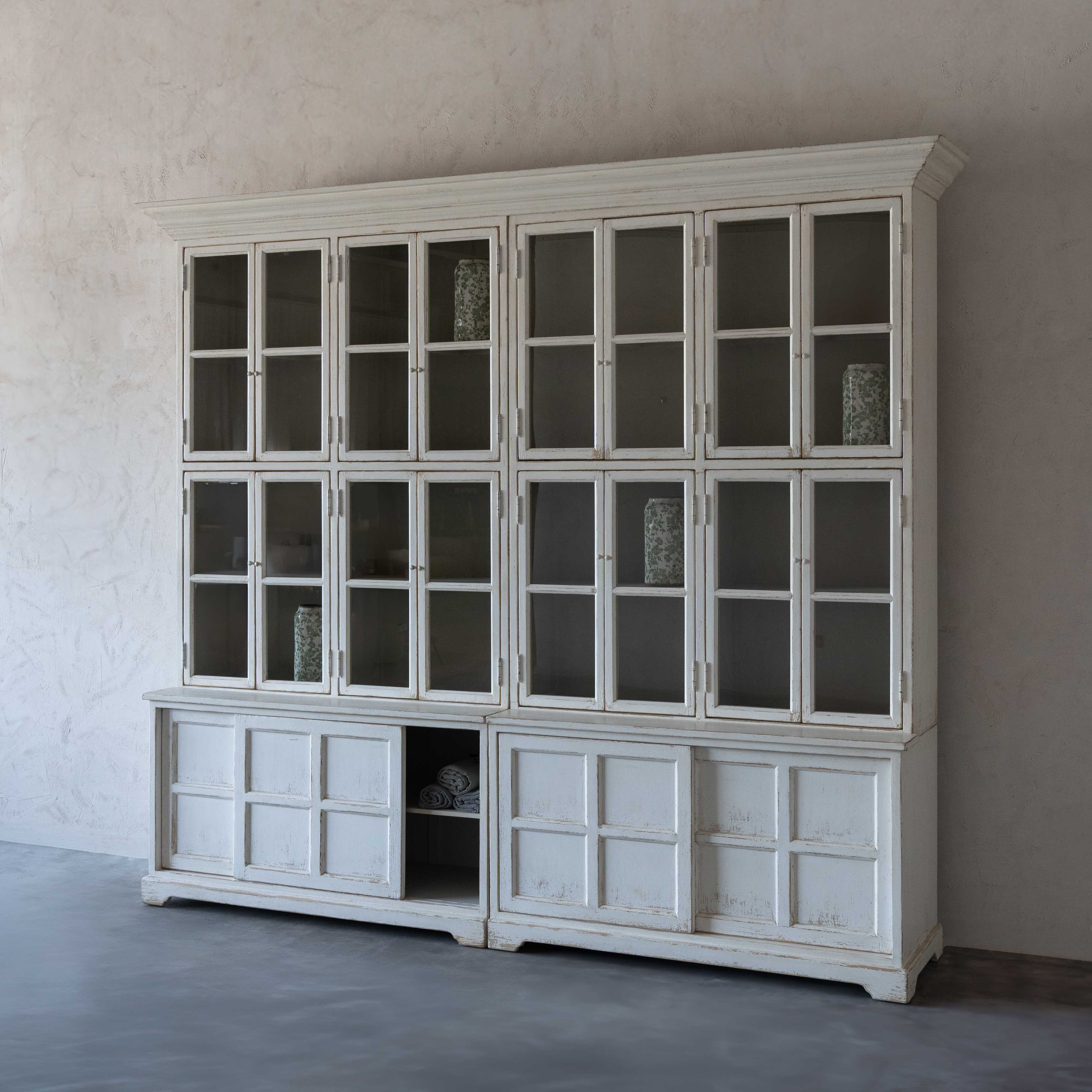 Cobra Glass Solid Wood Antique Big Book Shelf With Storage White Cabinet - Cabinets - WS Living Furniture Furniture Store in Dubai