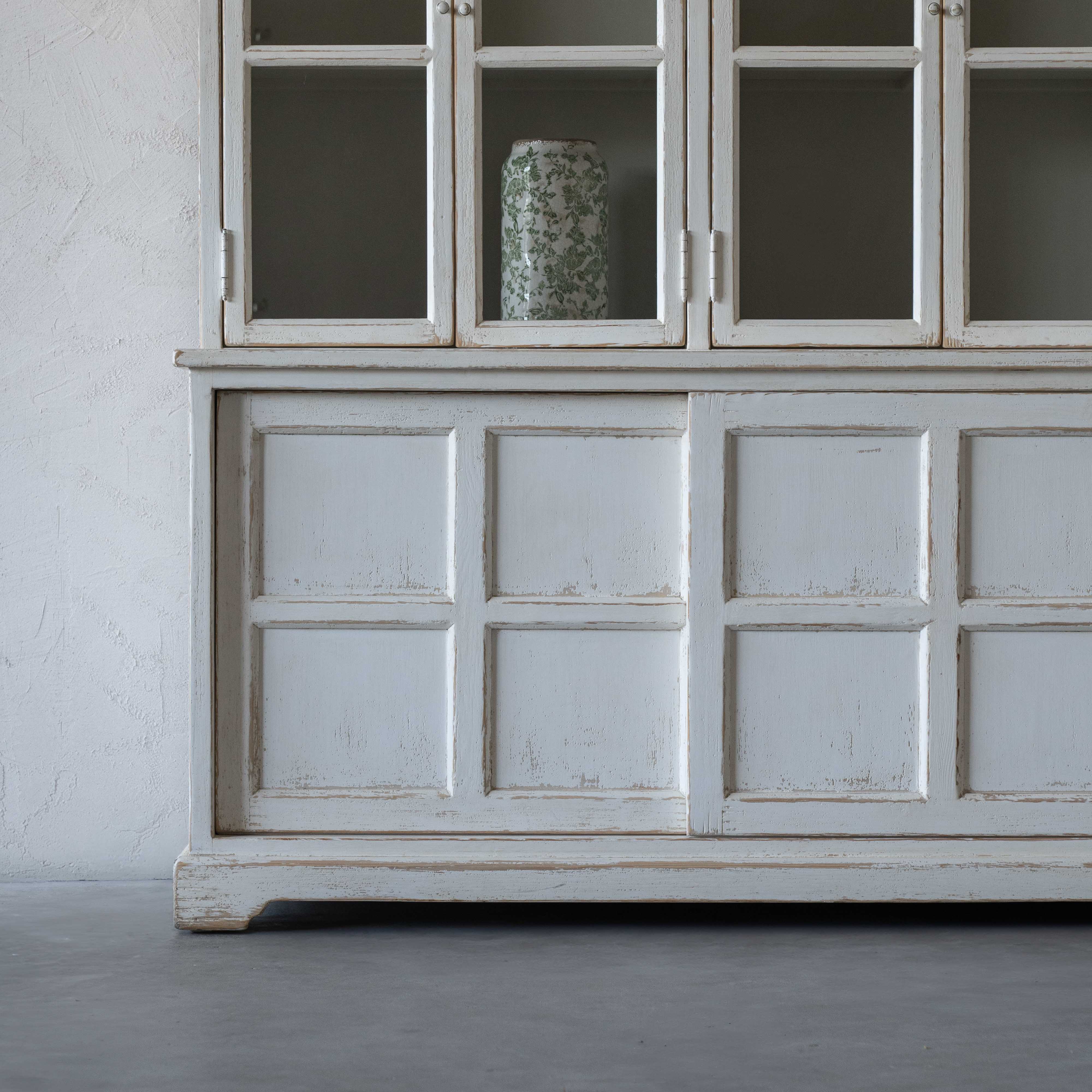 Cobra Glass Solid Wood Antique Big Book Shelf With Storage White Cabinet - Cabinets - WS Living Furniture Furniture Store in Dubai