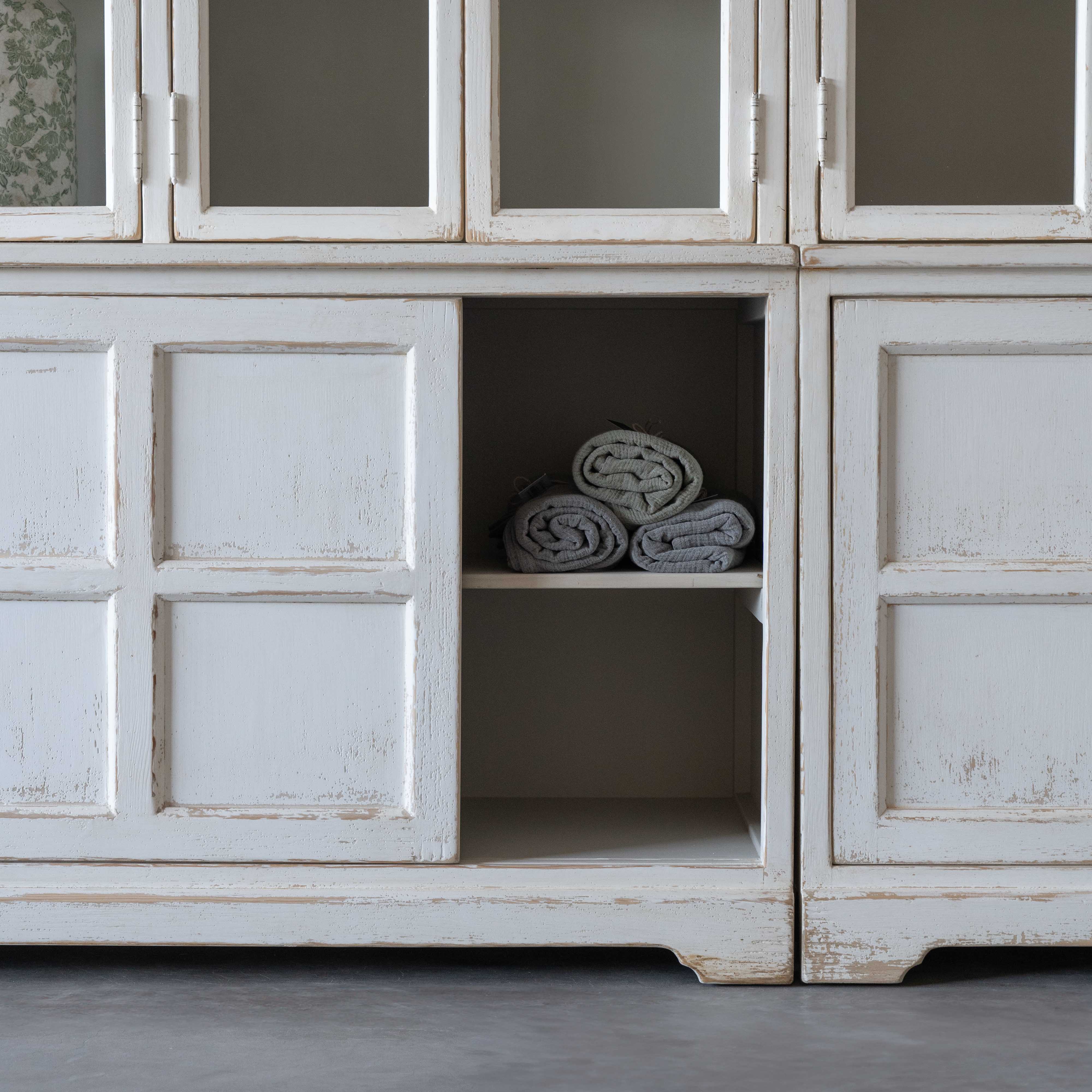 Cobra Glass Solid Wood Antique Big Book Shelf With Storage White Cabinet - Cabinets - WS Living Furniture Furniture Store in Dubai