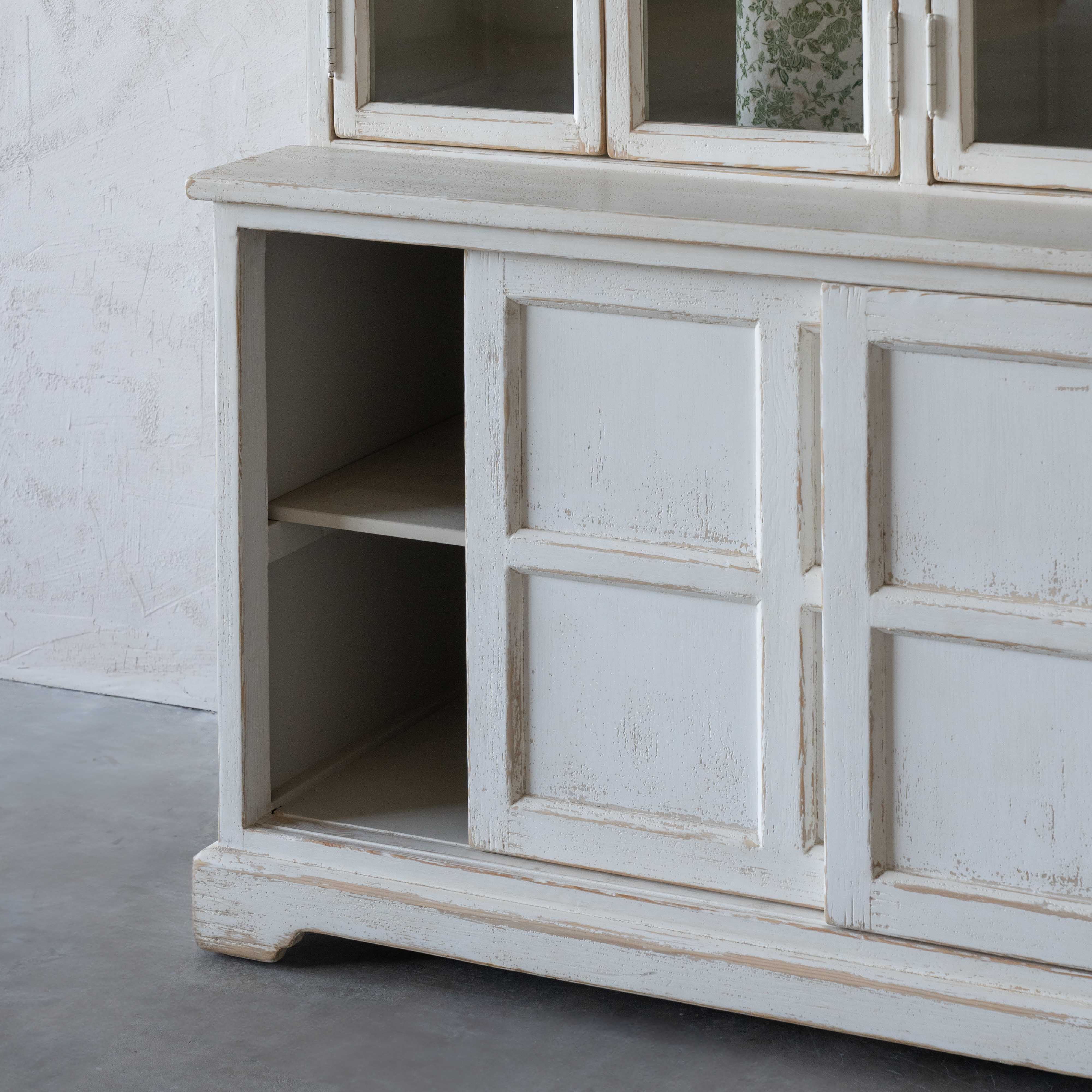 Cobra Glass Solid Wood Antique Big Book Shelf With Storage White Cabinet - Cabinets - WS Living Furniture Furniture Store in Dubai