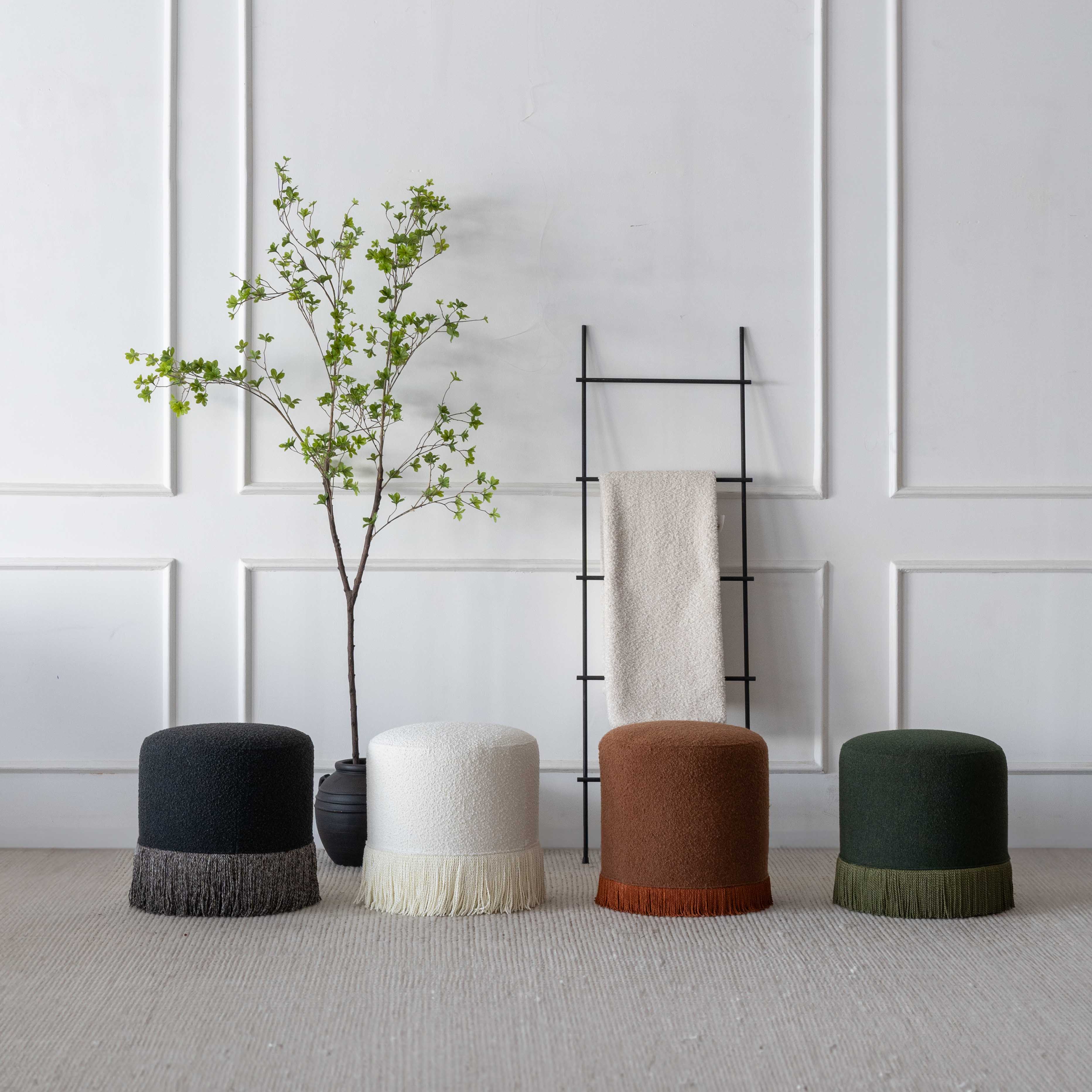 Contour Boucle Round Stool with Tassels | Pouf Ottoman - Pouf - WS Living Furniture Furniture Store in Dubai