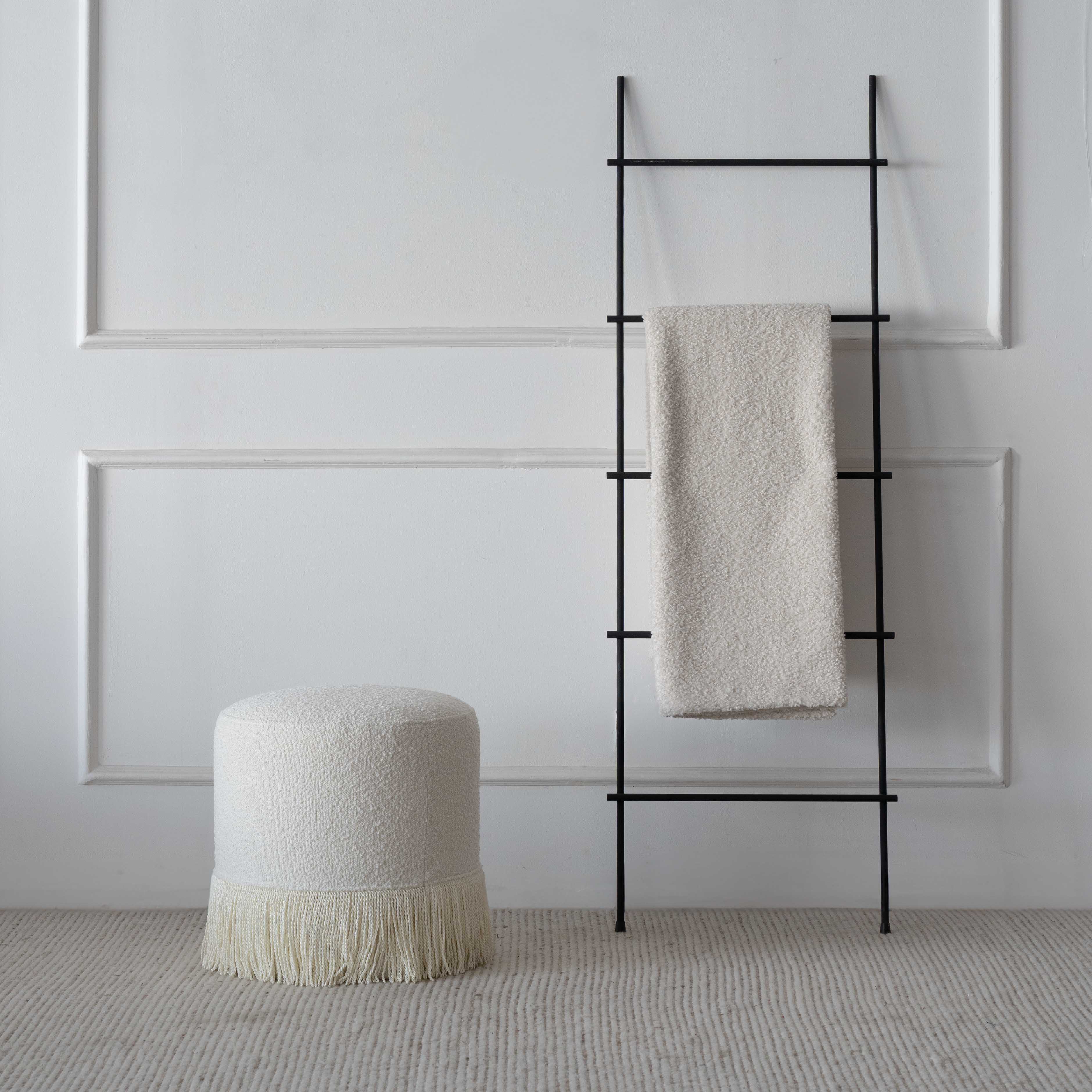 Contour Boucle Round Stool with Tassels | Pouf Ottoman - Pouf - WS Living Furniture Furniture Store in Dubai