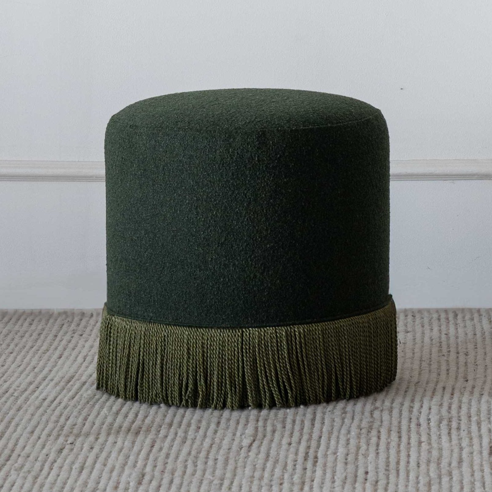 Contour Boucle Round Stool with Tassels | Pouf Ottoman - Pouf - WS Living Furniture Furniture Store in Dubai