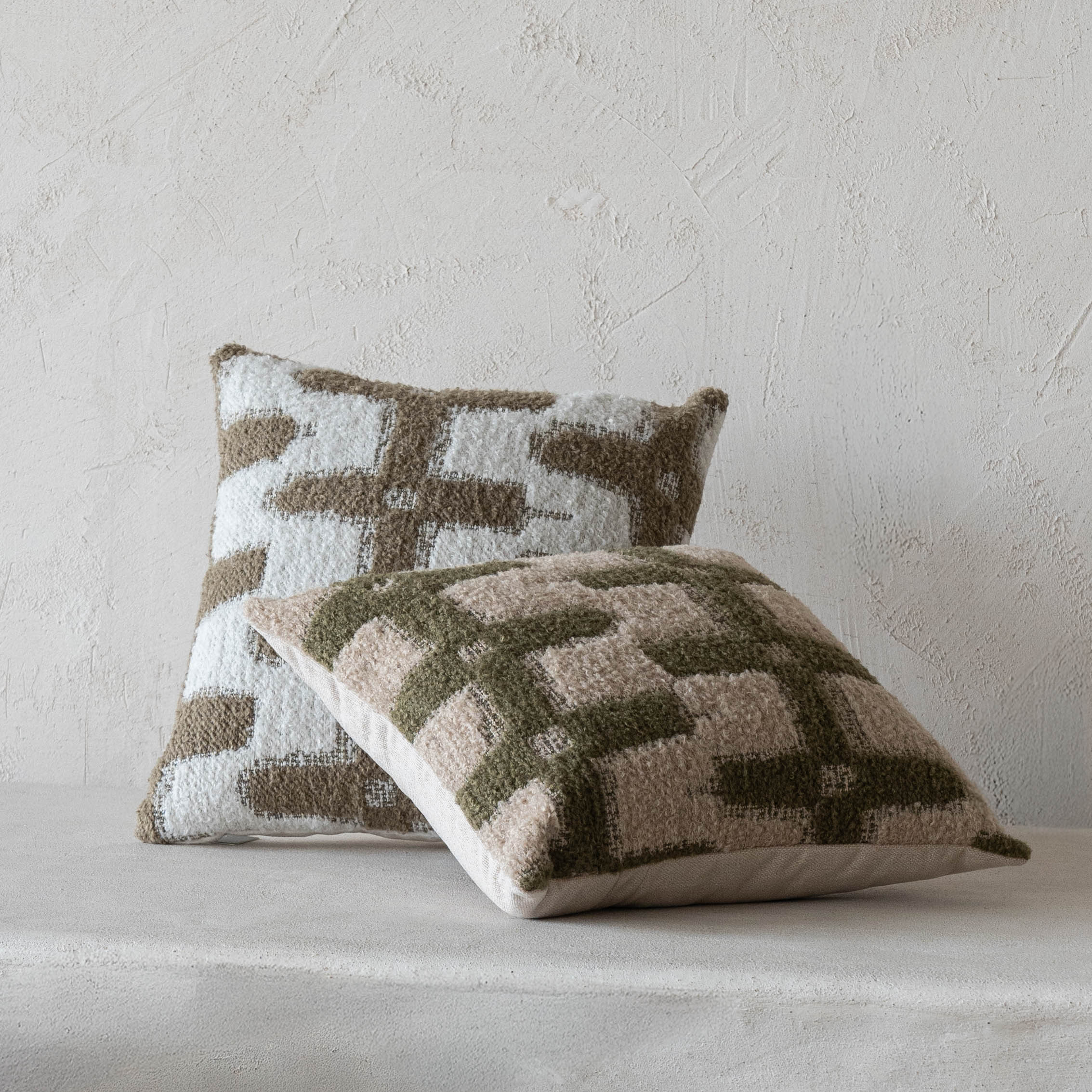 Olive Grove Geometric Cushion Cover - Olive Green & White - Cushion Covers - WS Living Furniture Home Furniture Stores in Dubai
