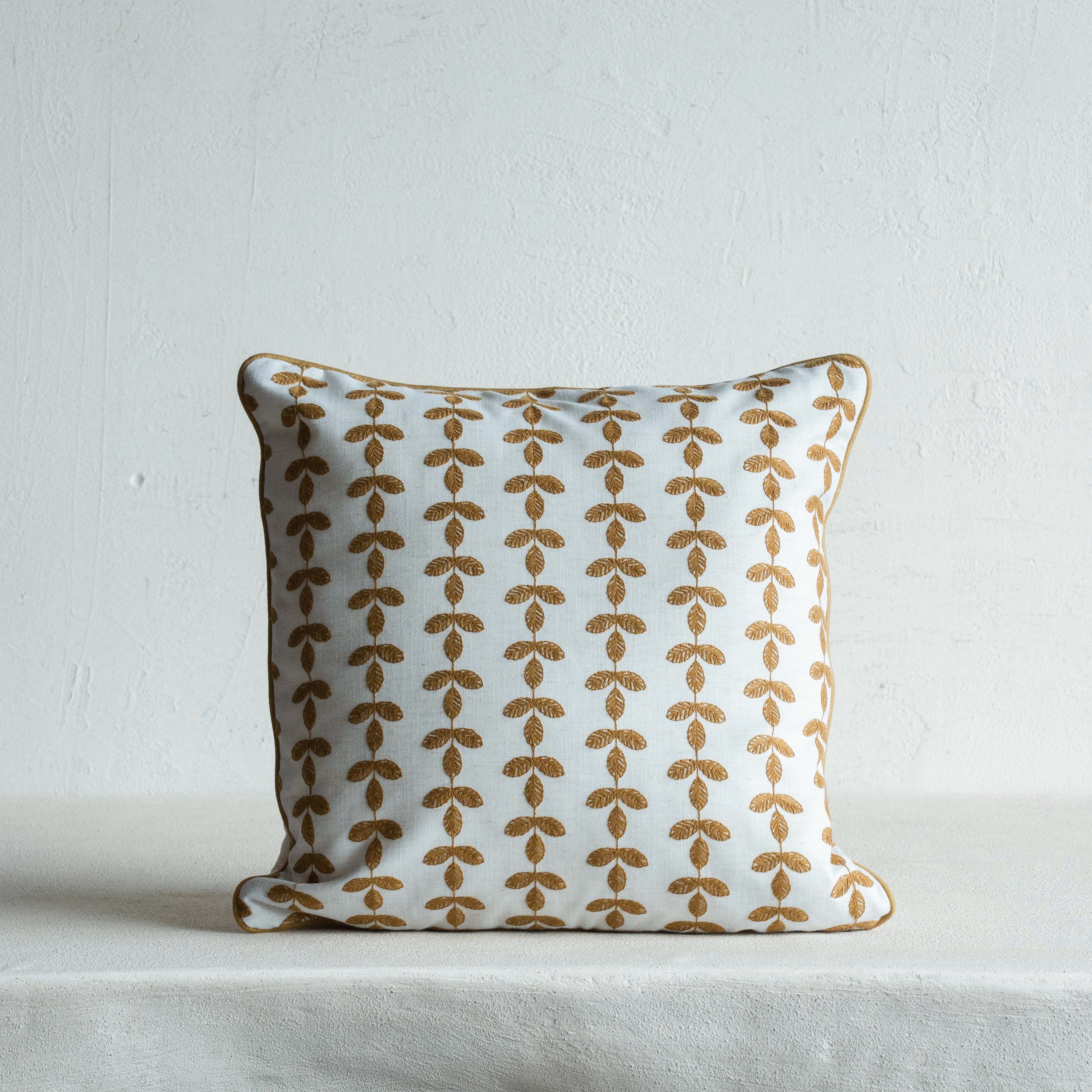 Bel Embroidered Leaf Vine Cushion Cover - MUSTARD