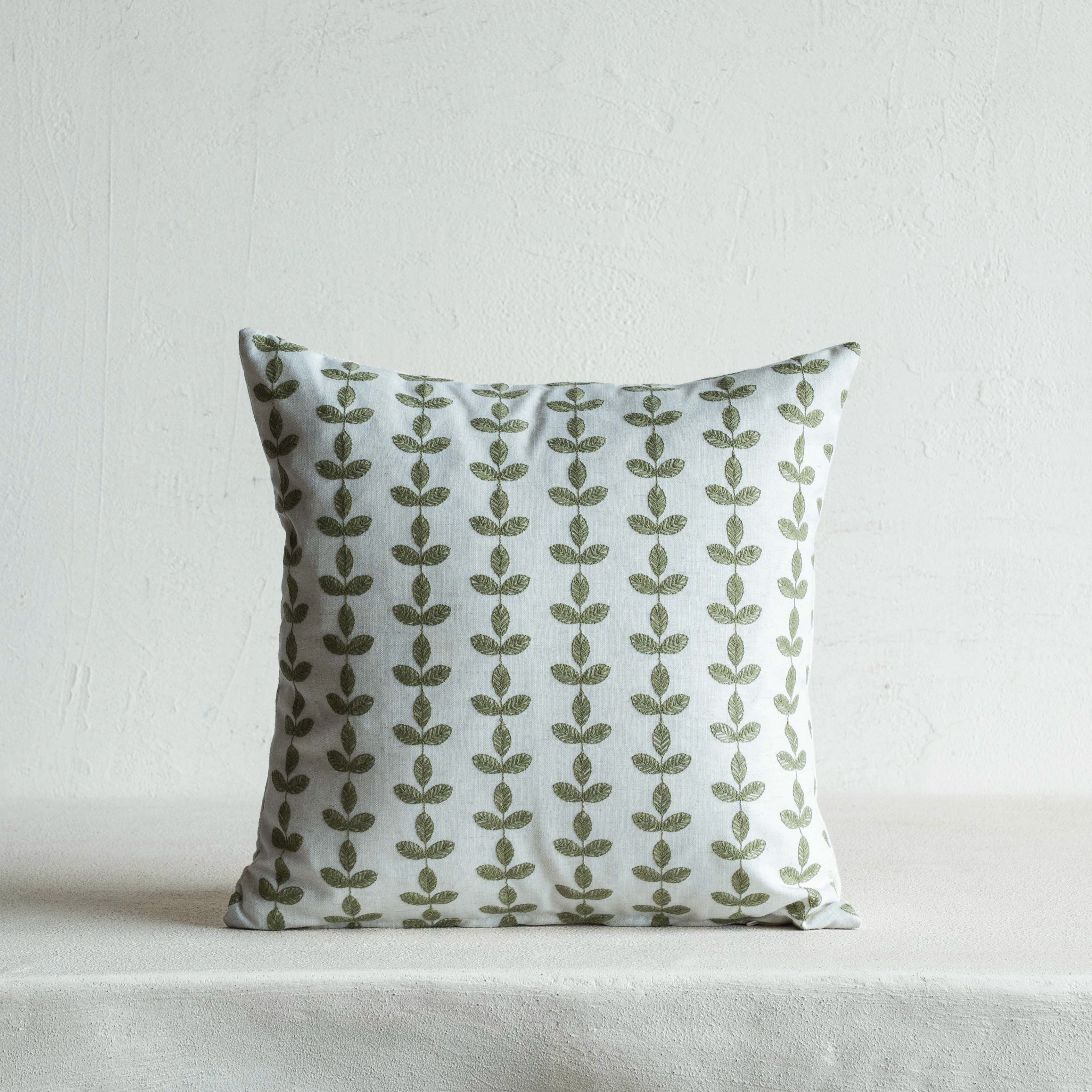 Bel Embroidered Leaf Vine Cushion Cover - GREEN