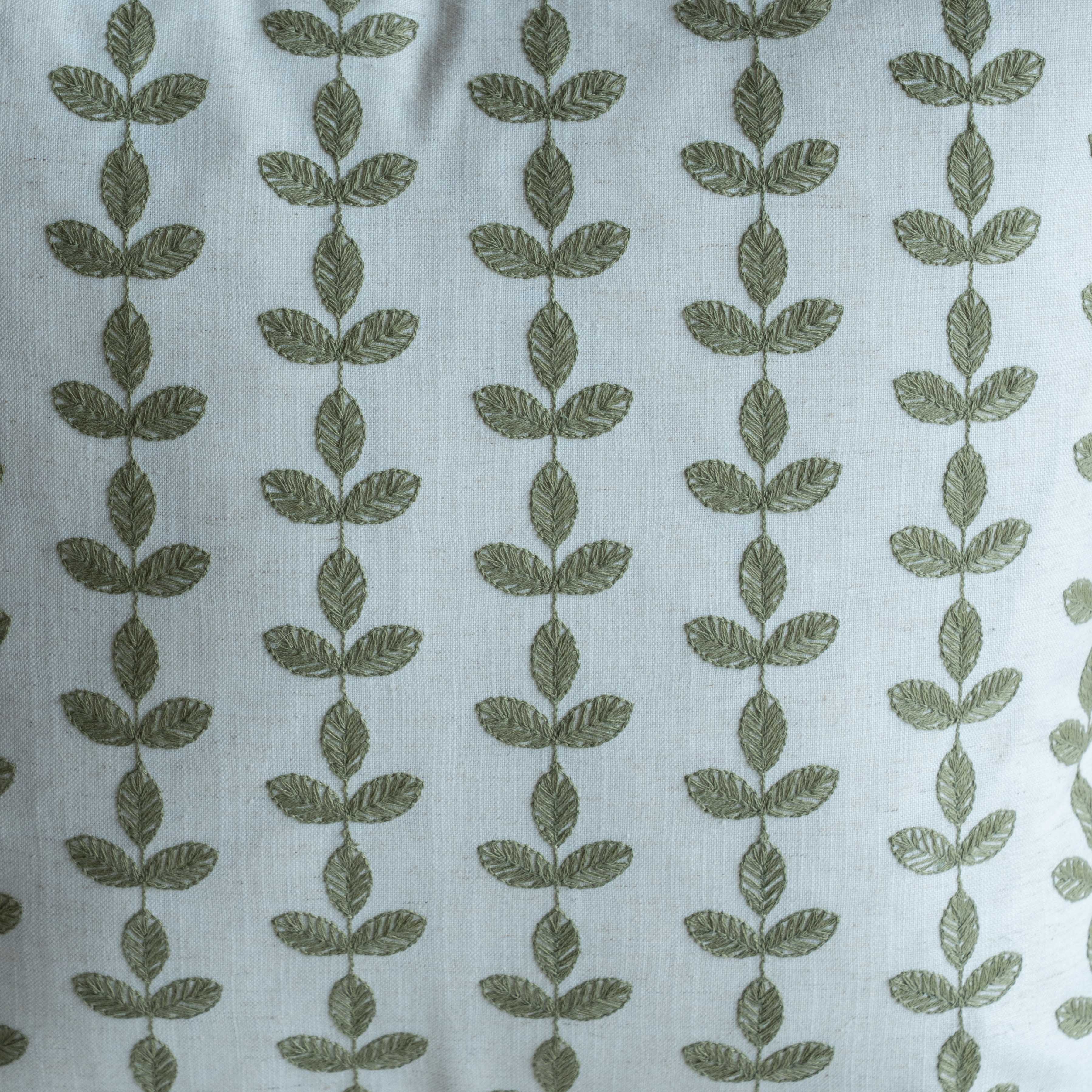Bel Embroidered Leaf Vine Cushion Cover - GREEN