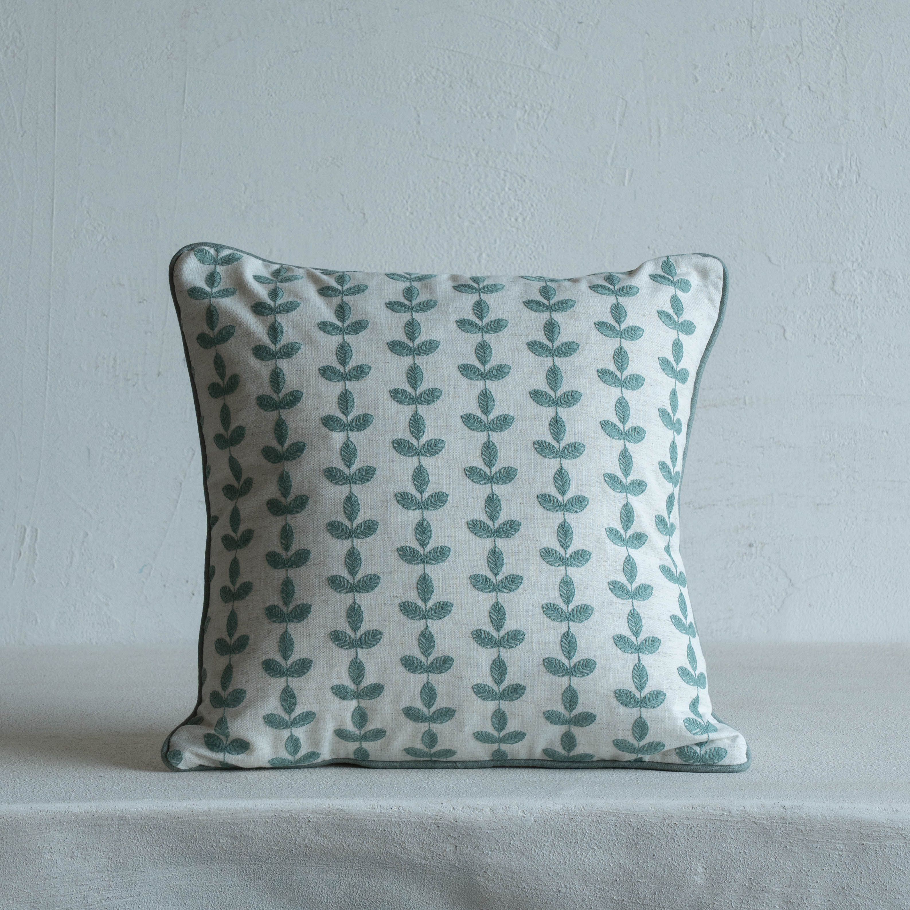 Bel Embroidered Leaf Vine Cushion Cover - BLUE