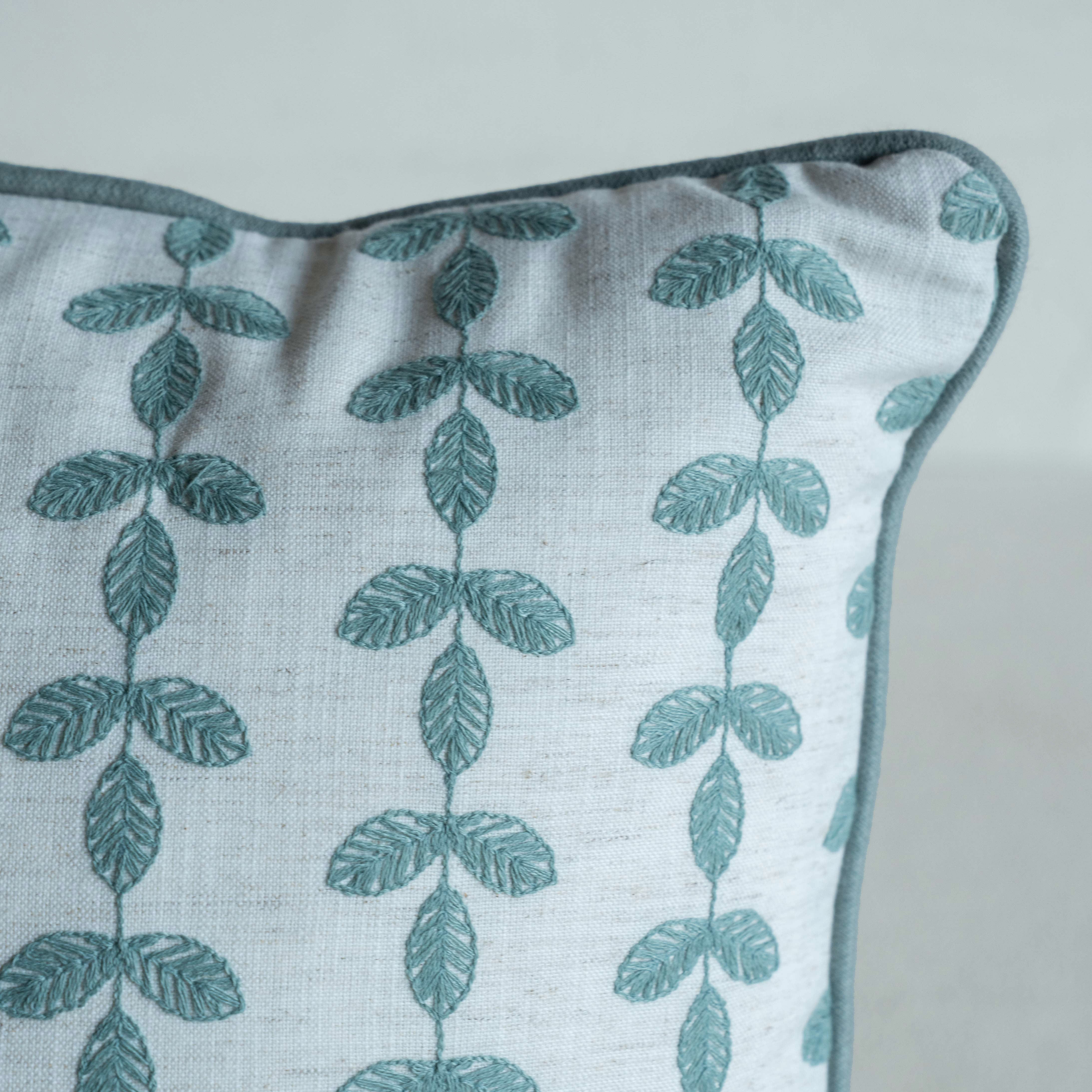 Bel Embroidered Leaf Vine Cushion Cover - BLUE