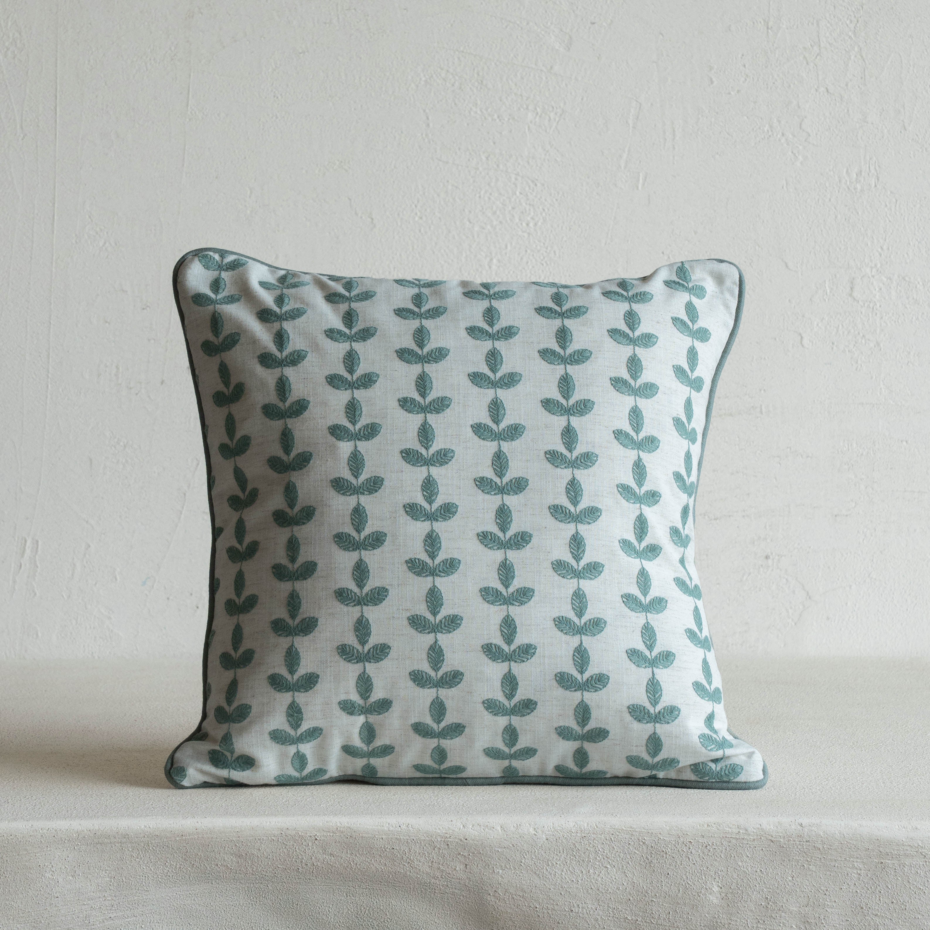 Bel Embroidered Leaf Vine Cushion Cover - BLUE