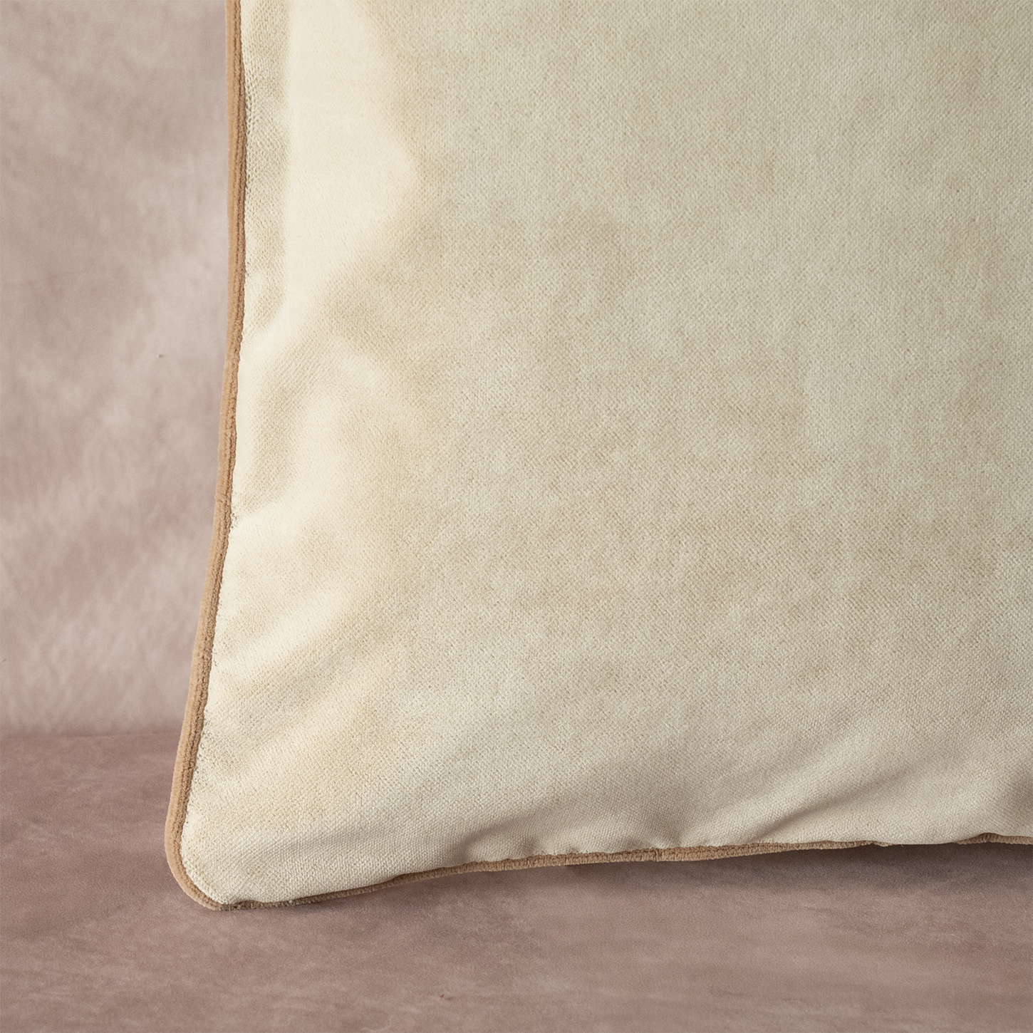 Oatmeal Velvet Cushion Cover with Blush Piping
