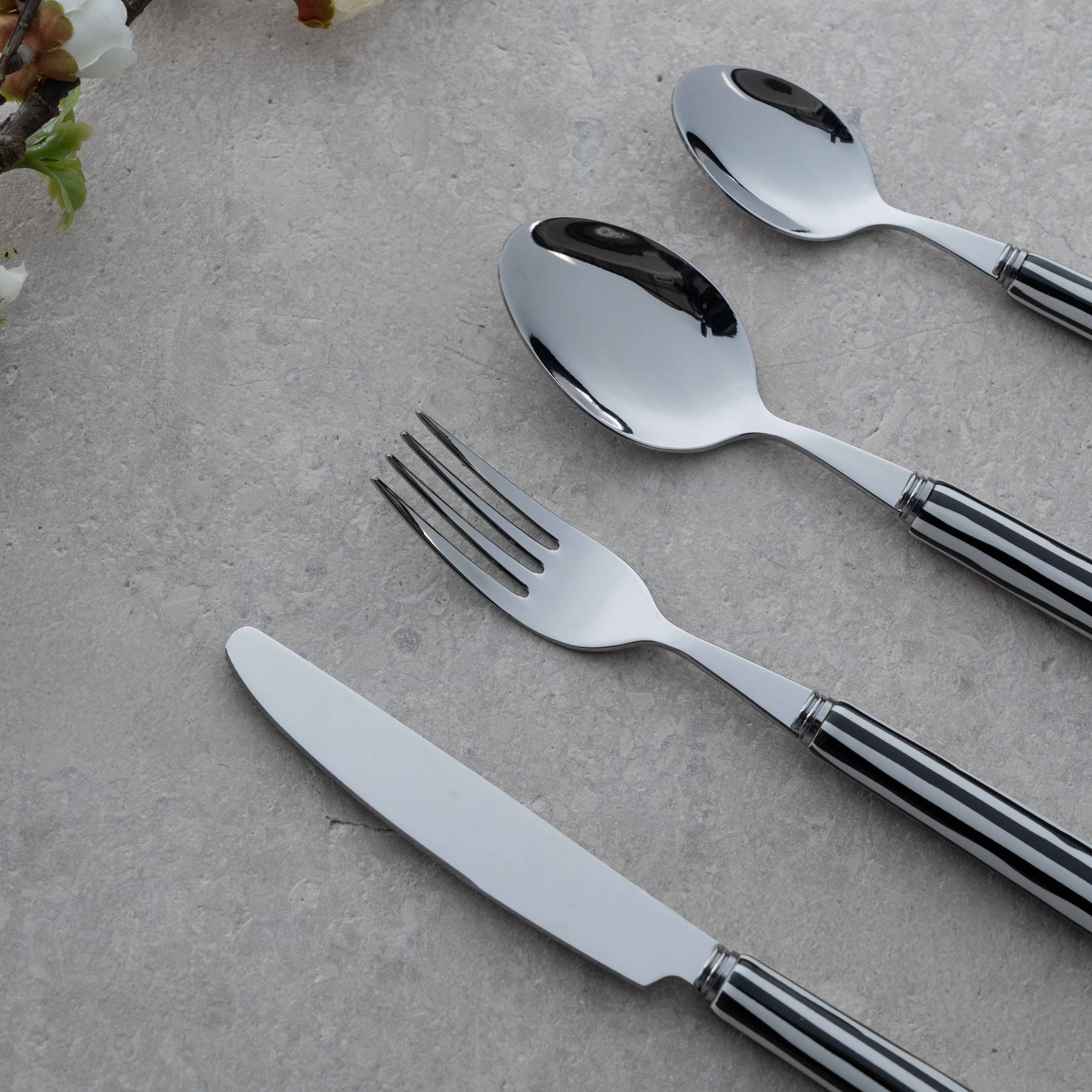 Modern Cutlery Set Of 4 Persons 16 pcs - Ceramic Handle | Silver - Black - Cutlery Set - WS Living Furniture Furniture Store in Dubai