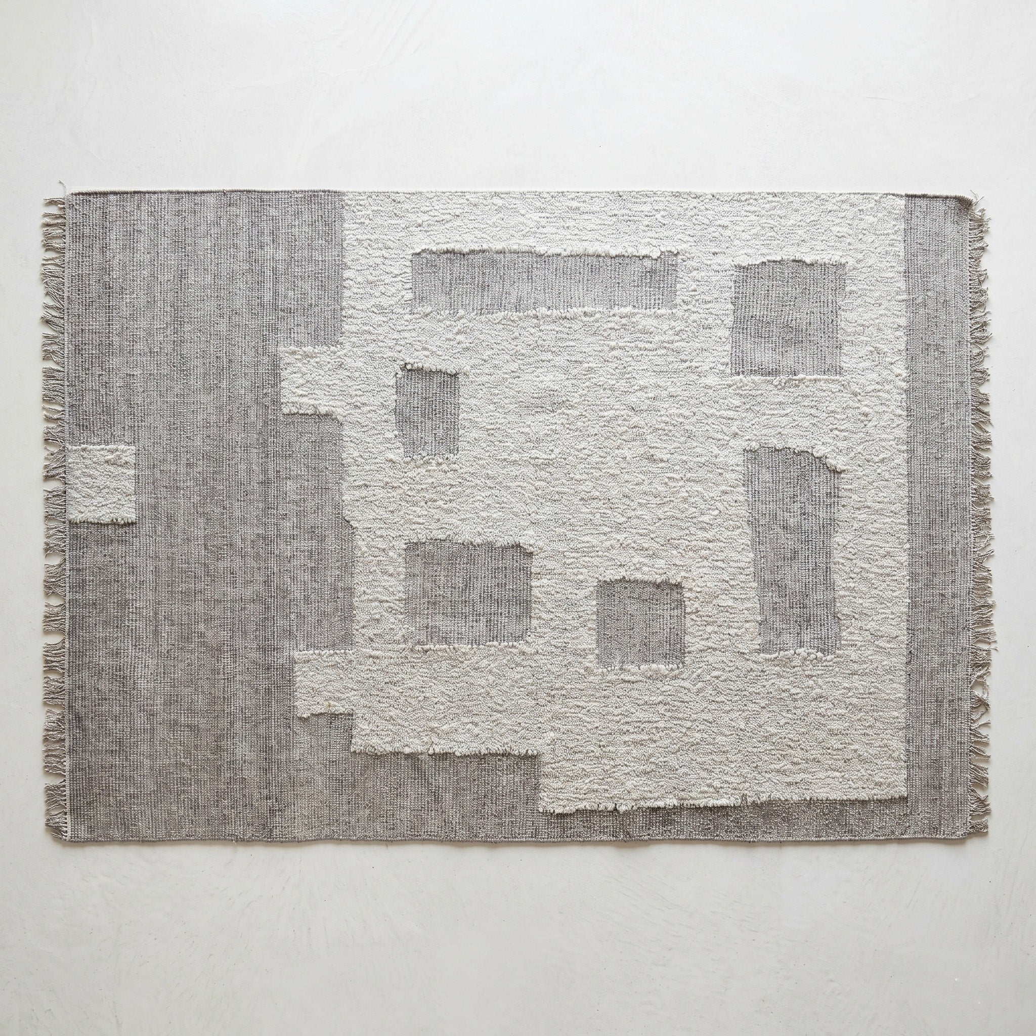 Ivory Brown Geometric Block Rug - D061