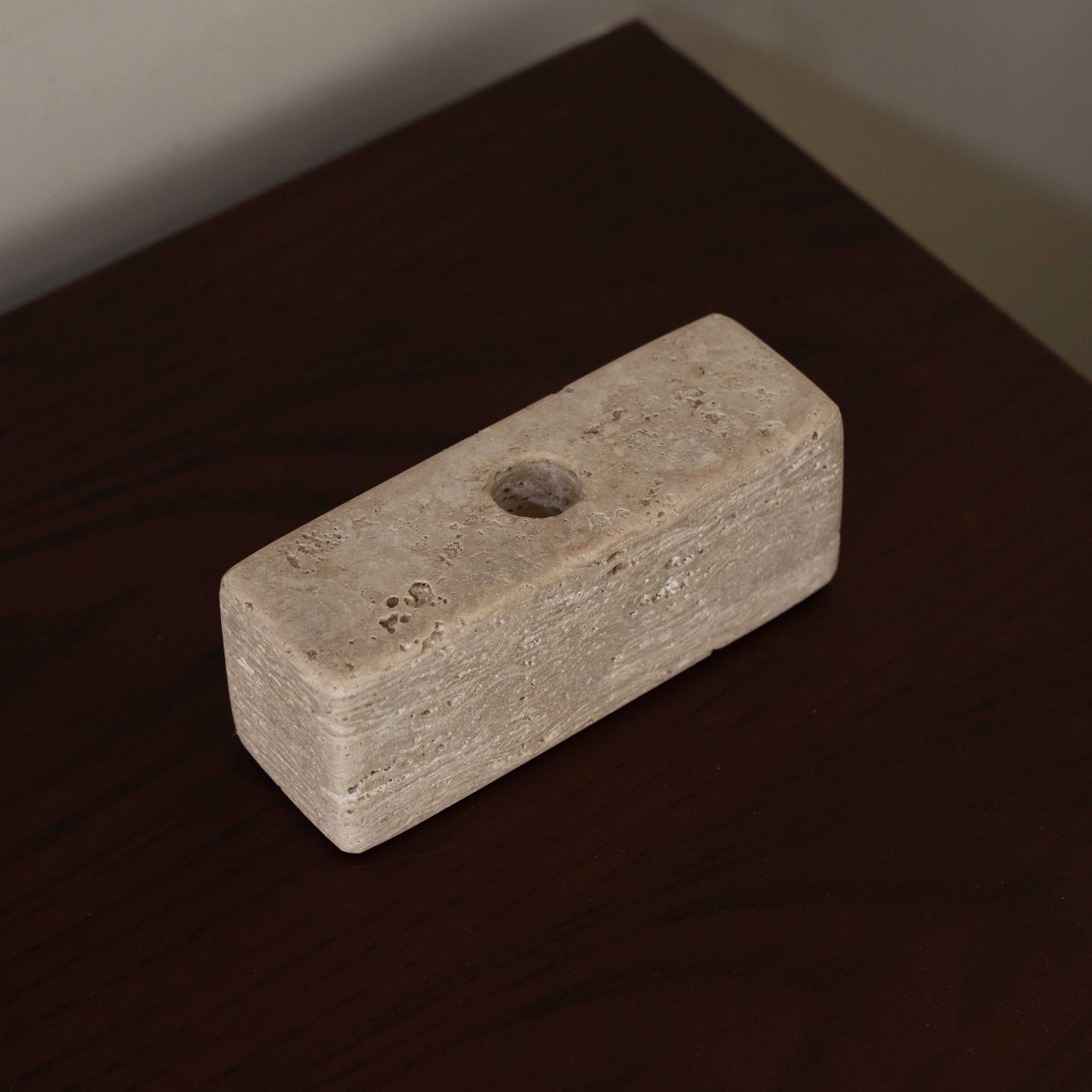Domino Travertine Marble Candle Holder