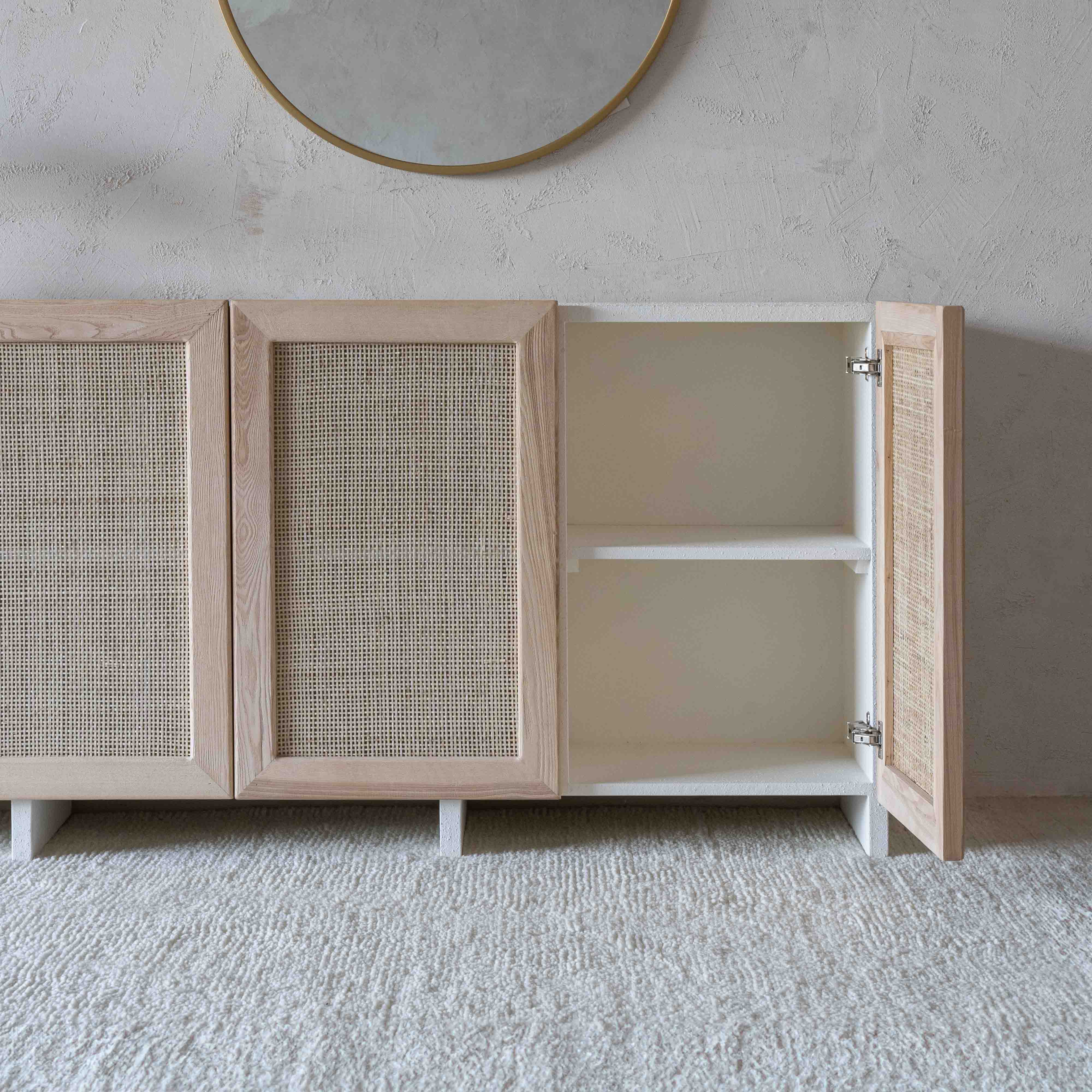 Dallas Solid Oak Wood Rattan Sideboard | Buffet Table - Sideboard - WS Living Furniture Furniture Store in Dubai