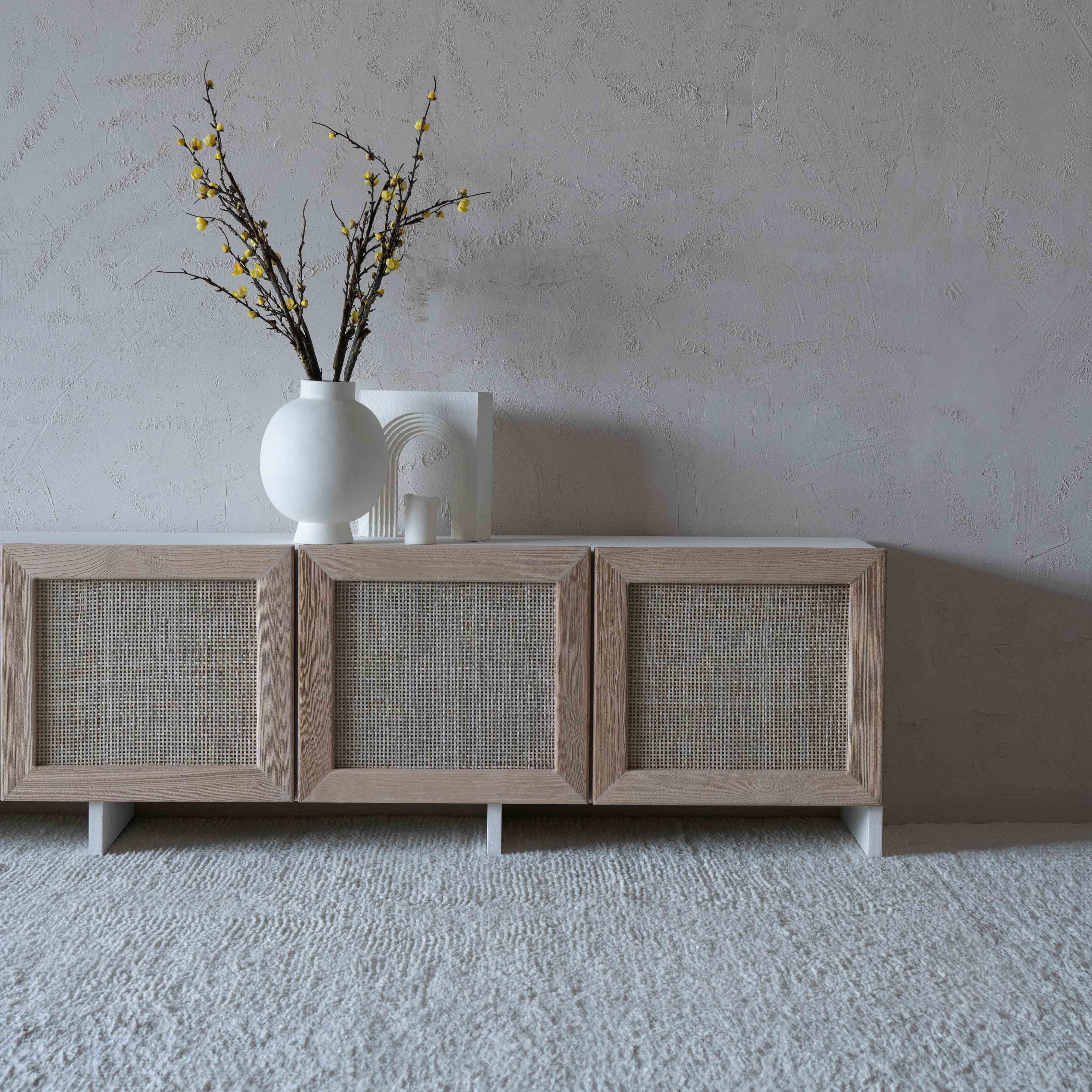 Dallas Solid Oak Wood Rattan TV Unit - TV Units - WS Living Furniture Furniture Store in Dubai