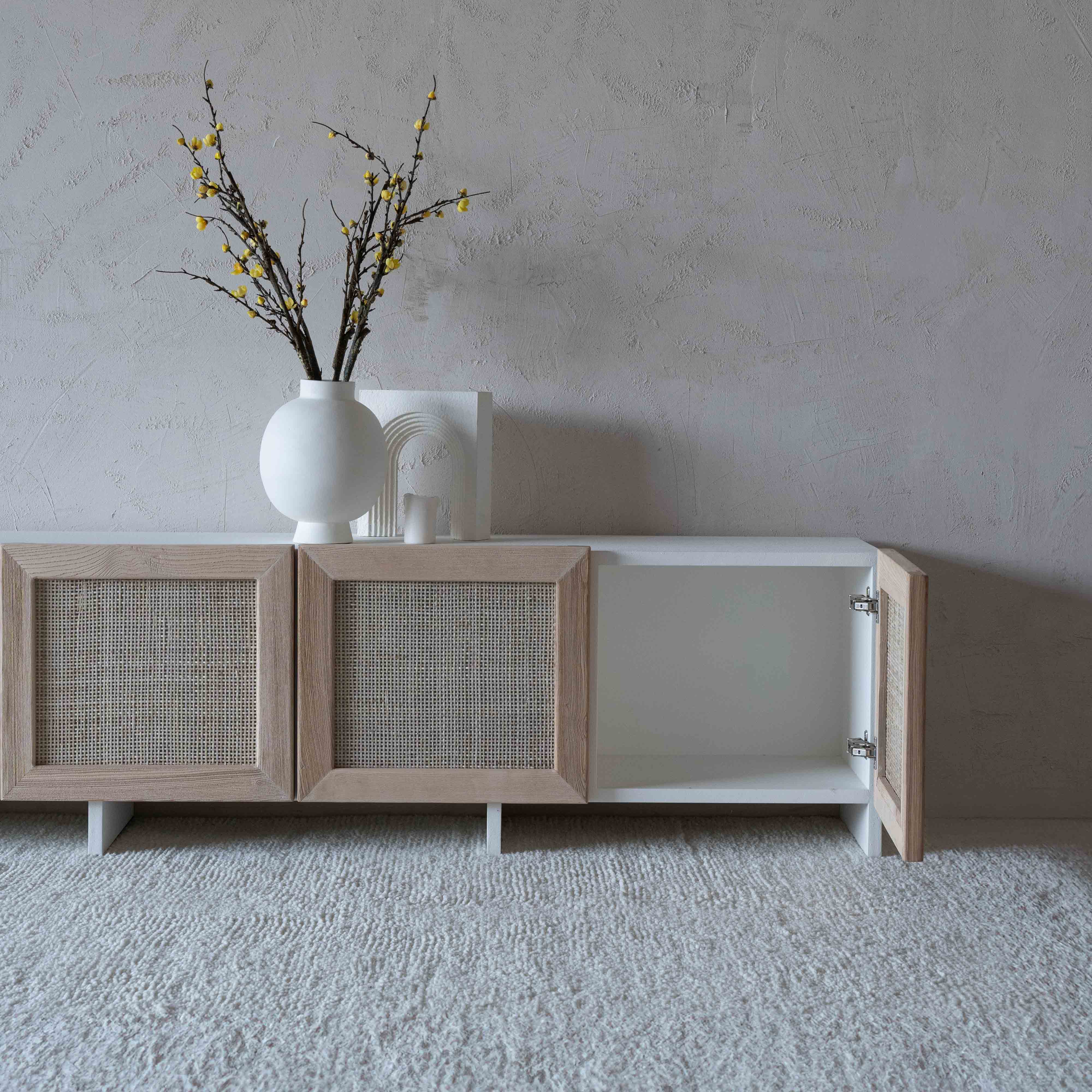 Dallas Solid Oak Wood Rattan TV Unit - TV Units - WS Living Furniture Furniture Store in Dubai