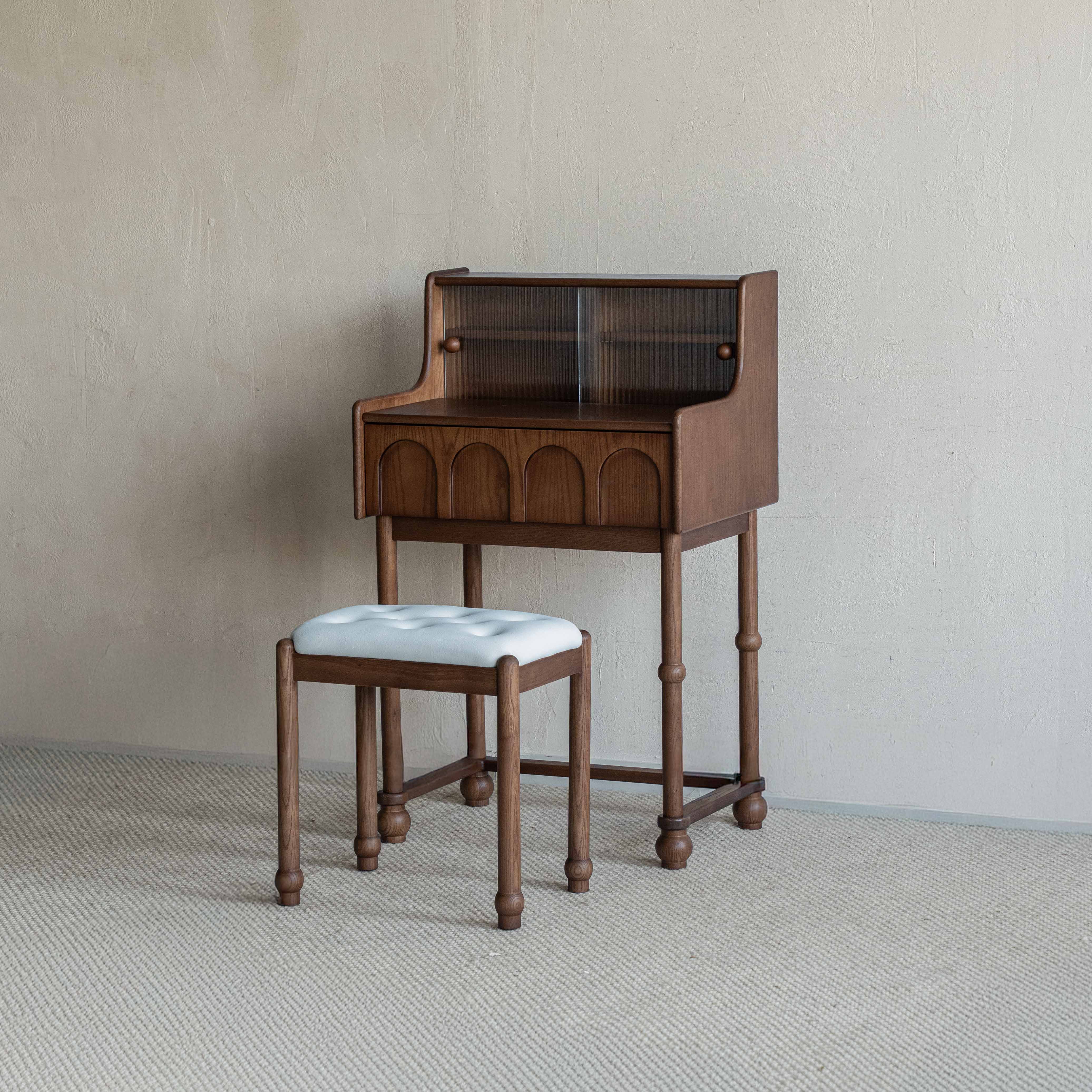 Mavrin Arched Mid Century Dressing Table With Stool - WALNUT - Dressing Table - WS Living Furniture Furniture Store in Dubai