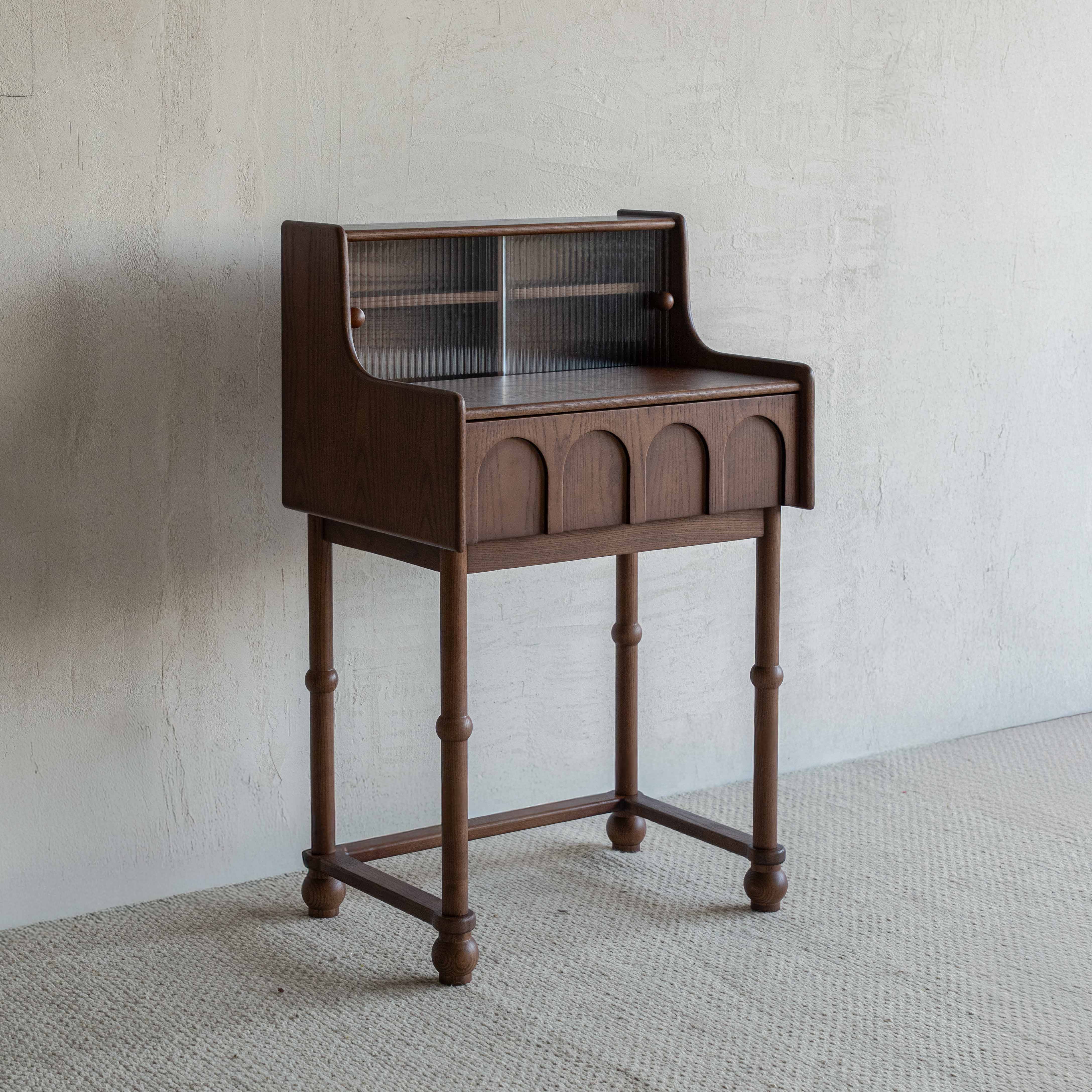 Mavrin Arched Mid Century Dressing Table With Stool - WALNUT - Dressing Table - WS Living Furniture Furniture Store in Dubai