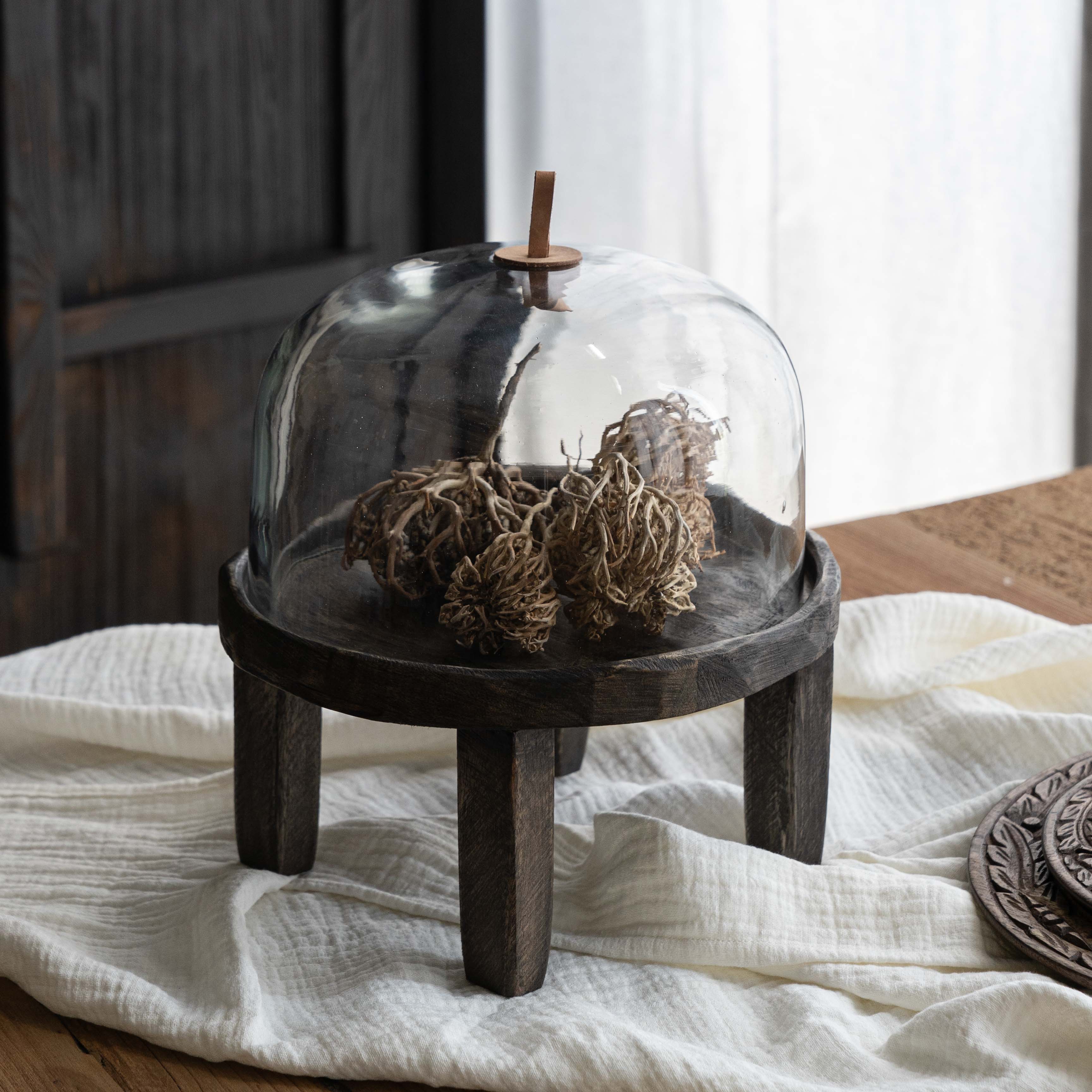 Elam Mango Wood Serving Tray & Cake Stand With Dome/Cloche