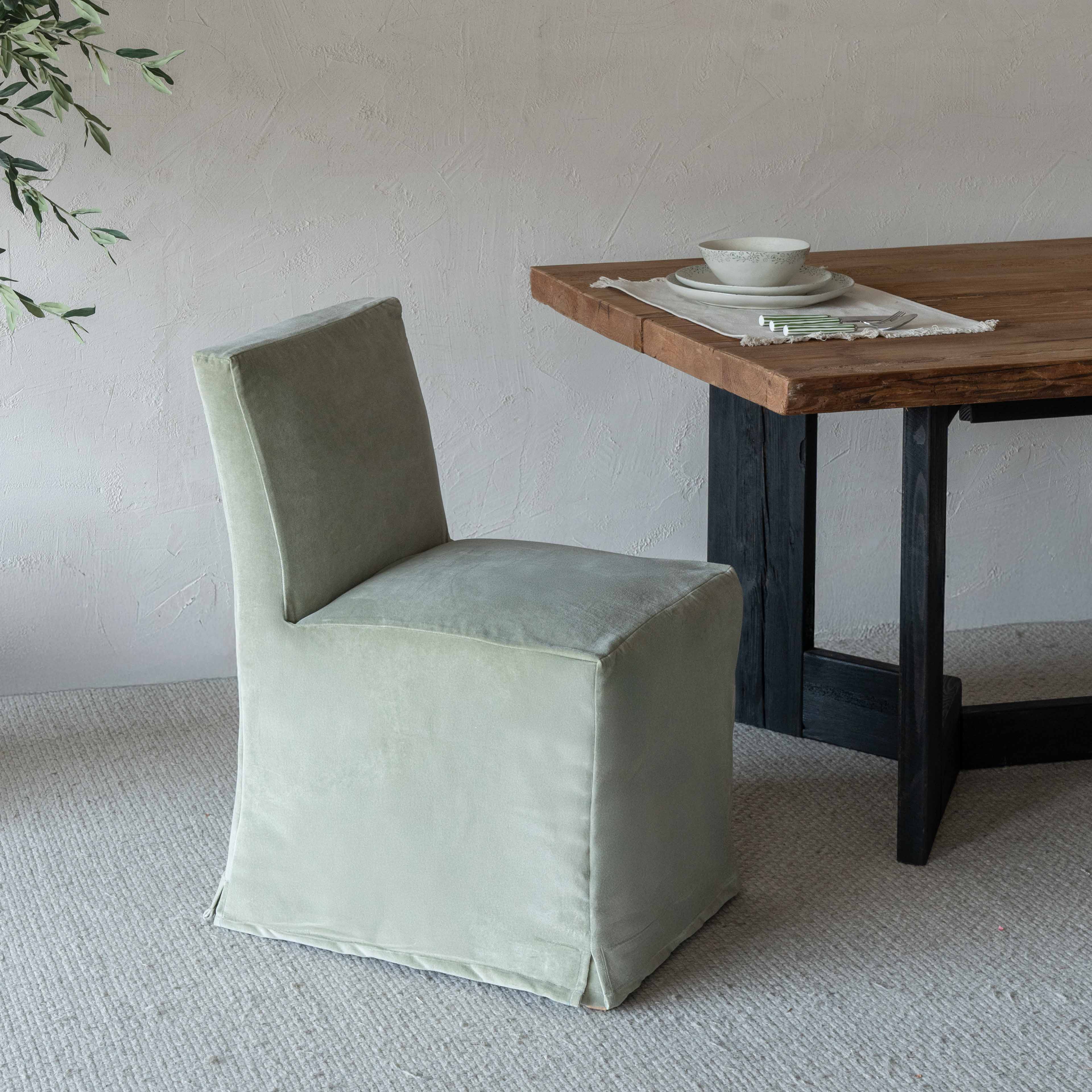 Emily Classic Velvet & Wood Dining Chair - Light Green - Dining Chairs - WS Living Furniture  Furniture Store in Dubai