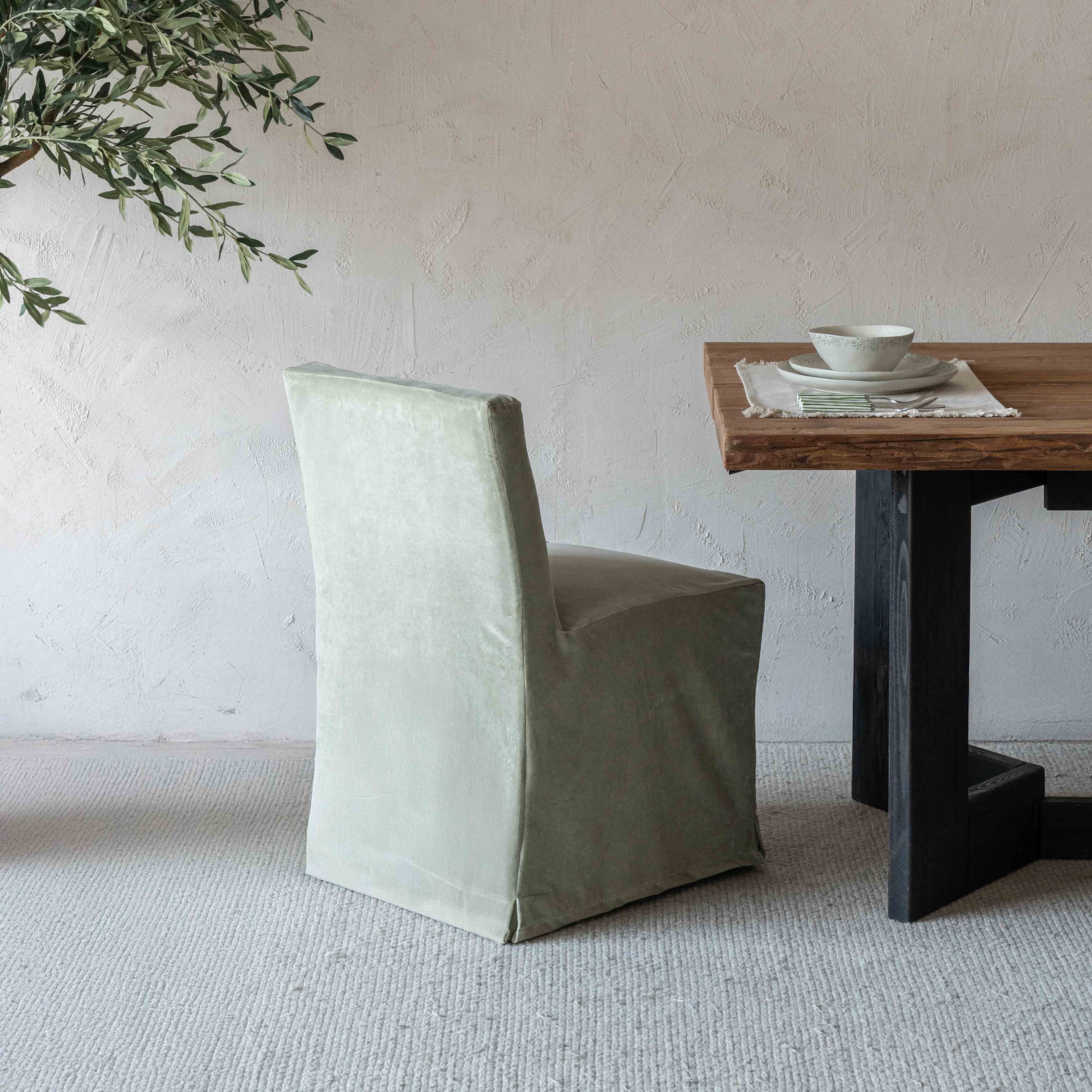 Emily Classic Velvet & Wood Dining Chair - Light Green - Dining Chairs - WS Living Furniture Home Furniture Stores in Dubai