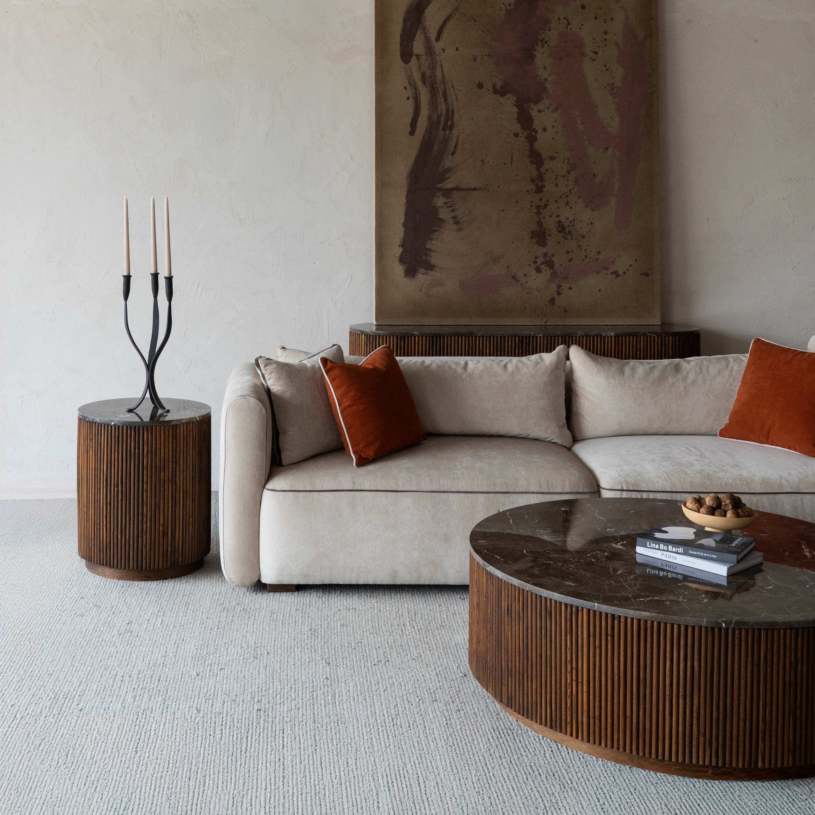 Eternity Modern Wood & Round Marble Coffee Table - Coffee Tables - WS Living Furniture Furniture Store in Dubai