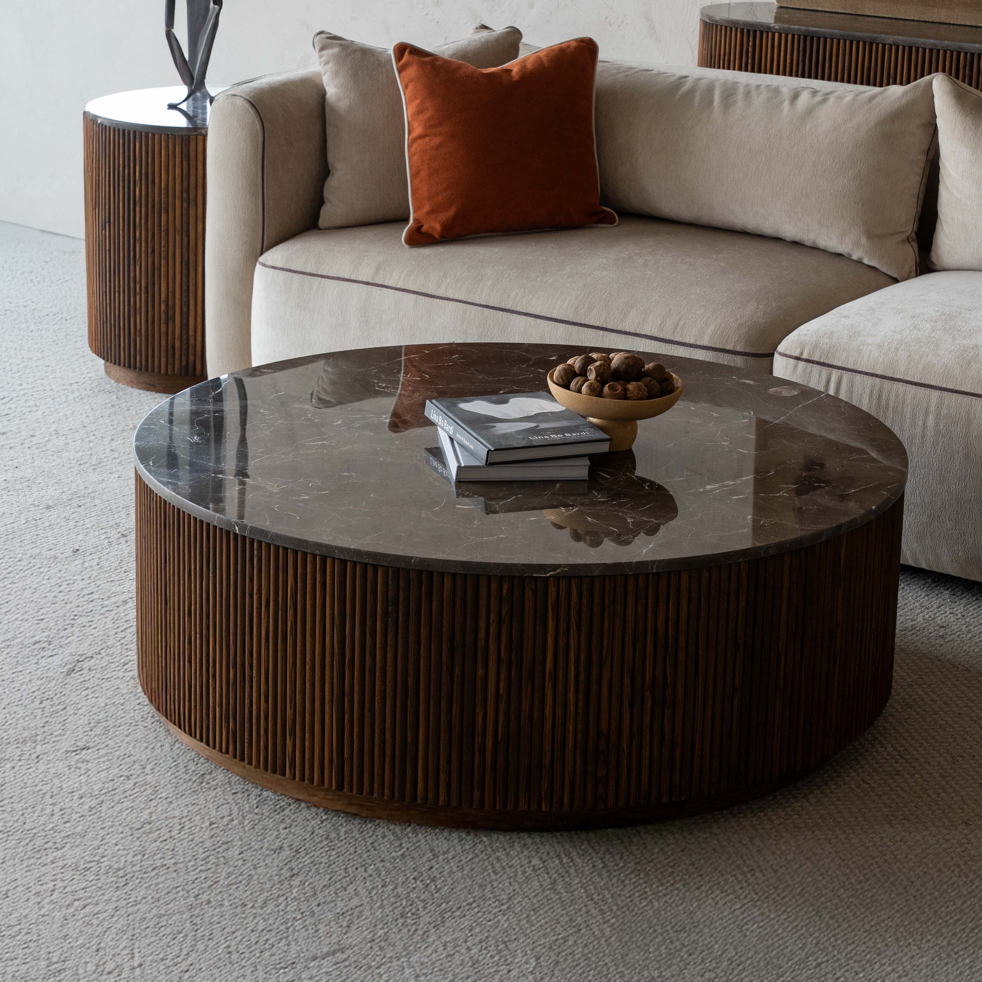 Eternity Modern Wood & Round Marble Coffee Table - Coffee Tables - WS Living Furniture Furniture Store in Dubai