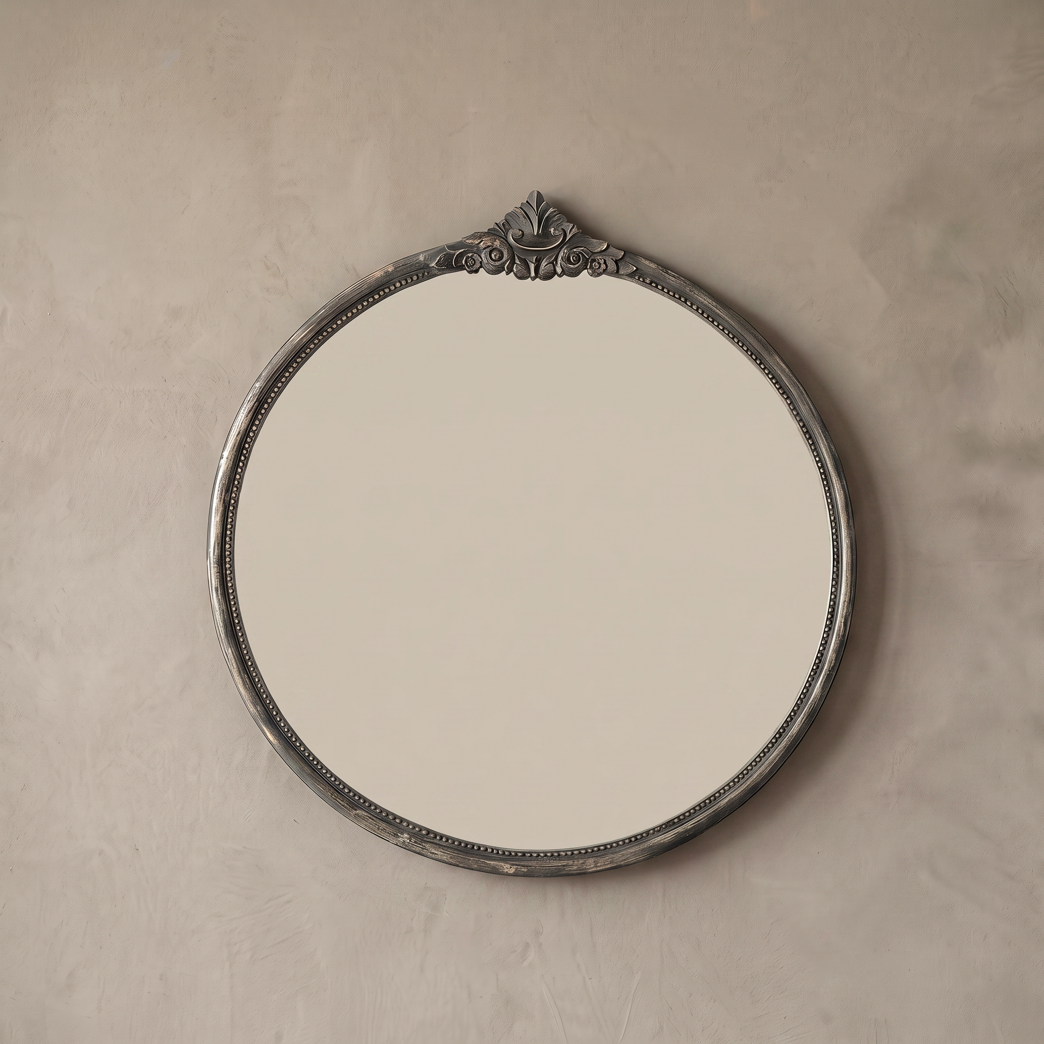 French Baroque Antique Round Wall Mirror