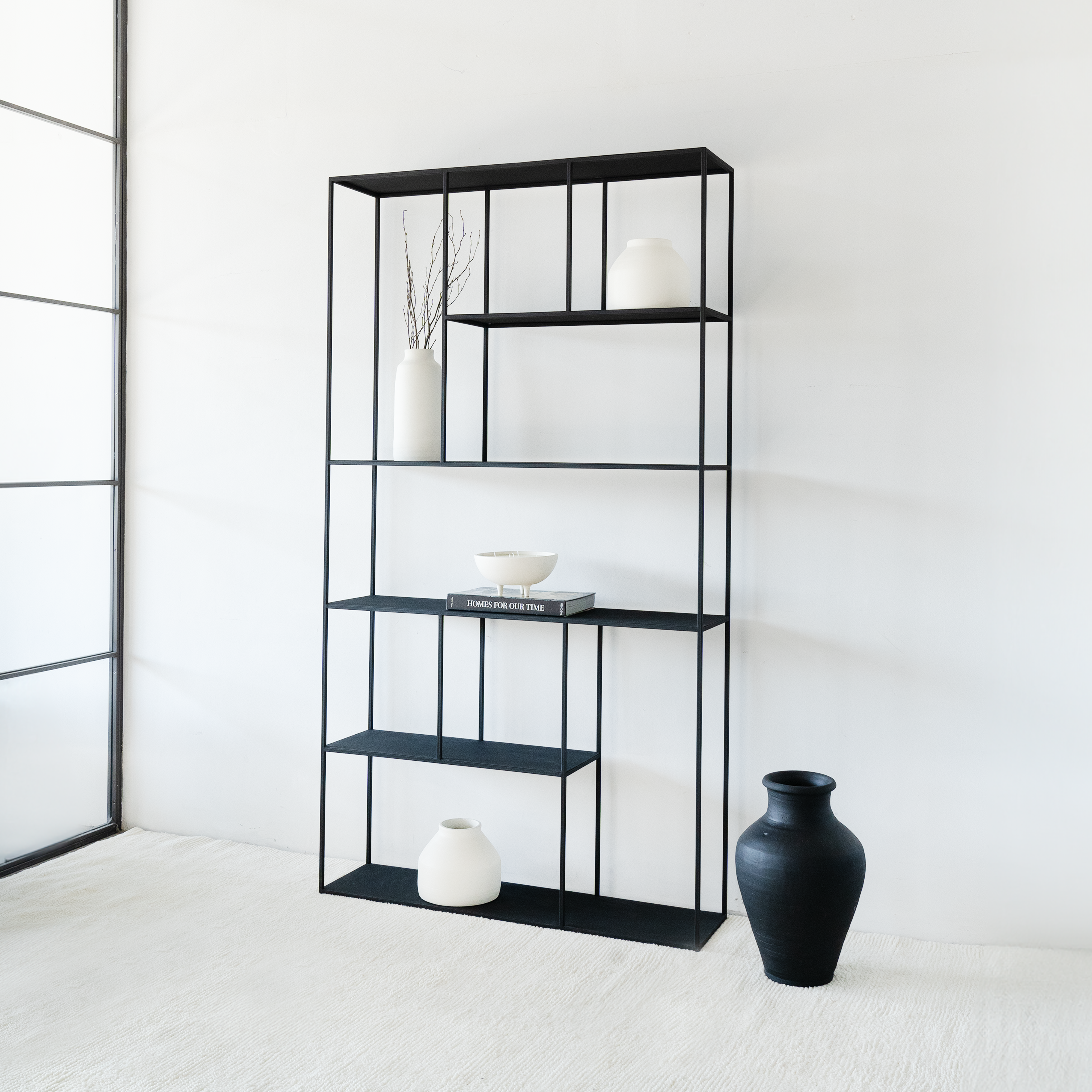 Monochrome Vertical Column Powder Coated Steel Shelf - - WS Living - UAE Modern Home Furniture Stores in Dubai