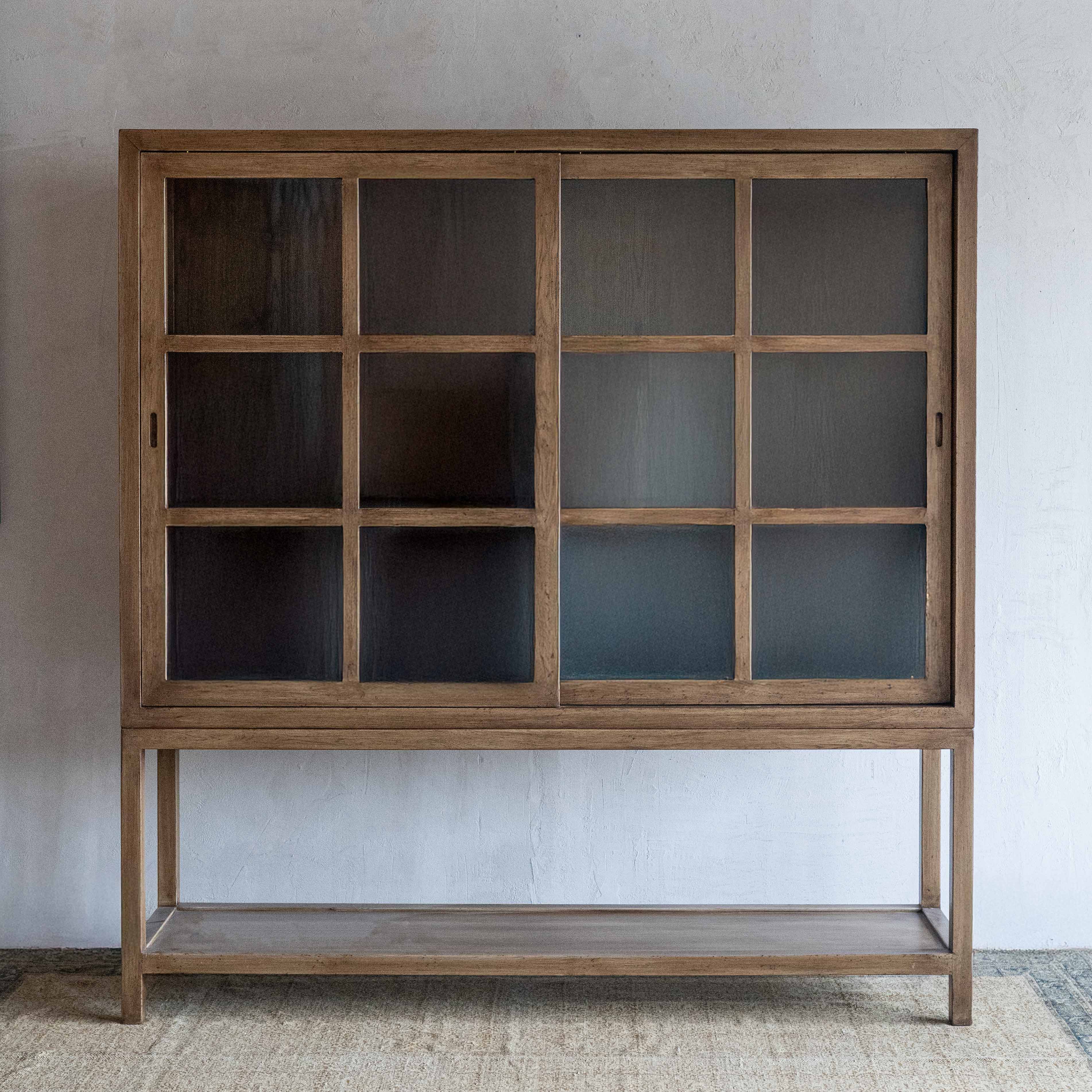 Glazed Solid Oak Wood Artisan Glass Door Cabinet