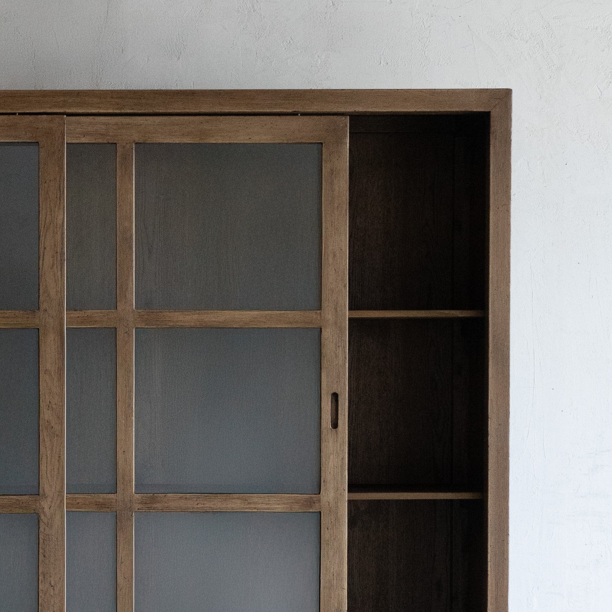 Glazed Solid Oak Wood Artisan Glass Door Cabinet