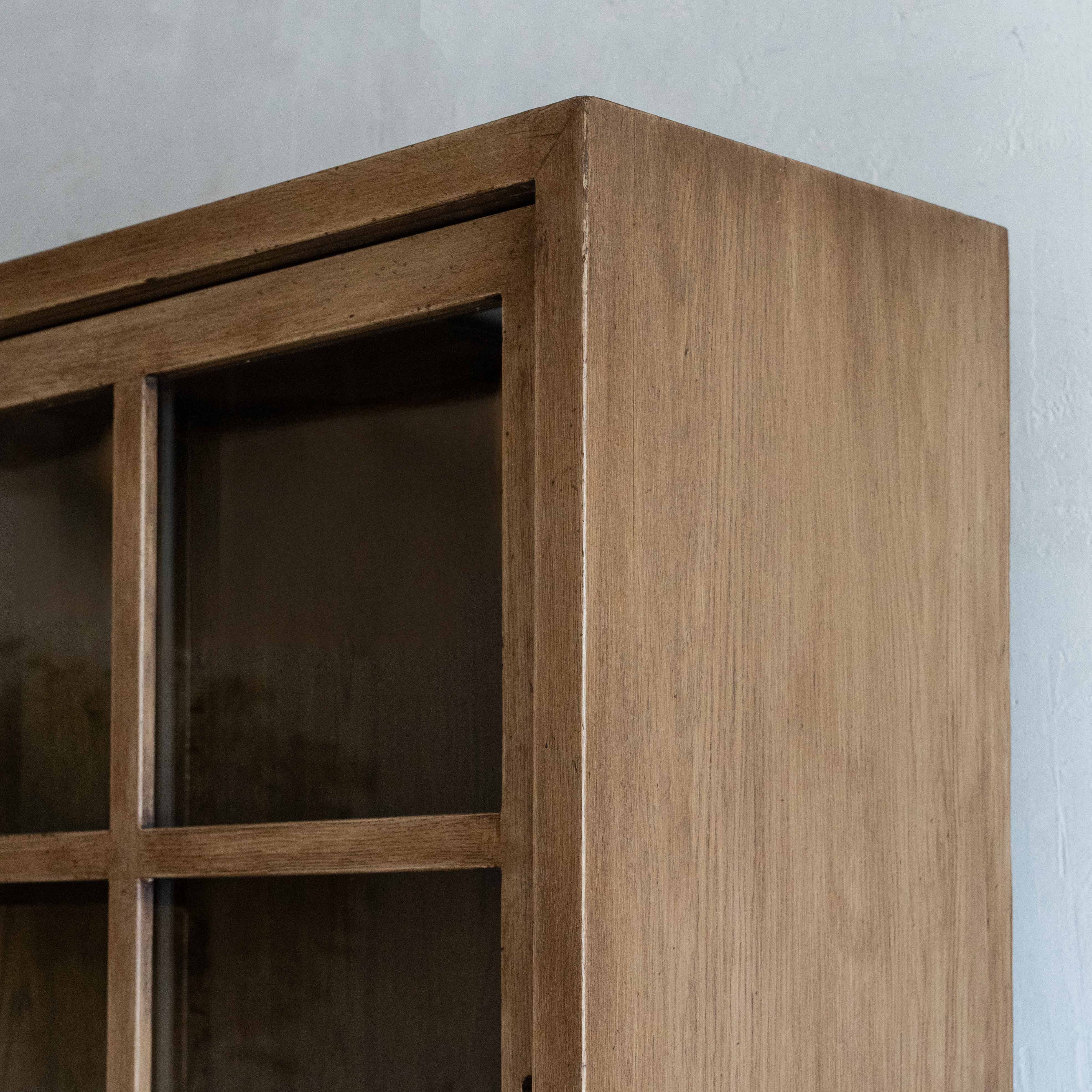 Glazed Solid Oak Wood Artisan Glass Door Cabinet
