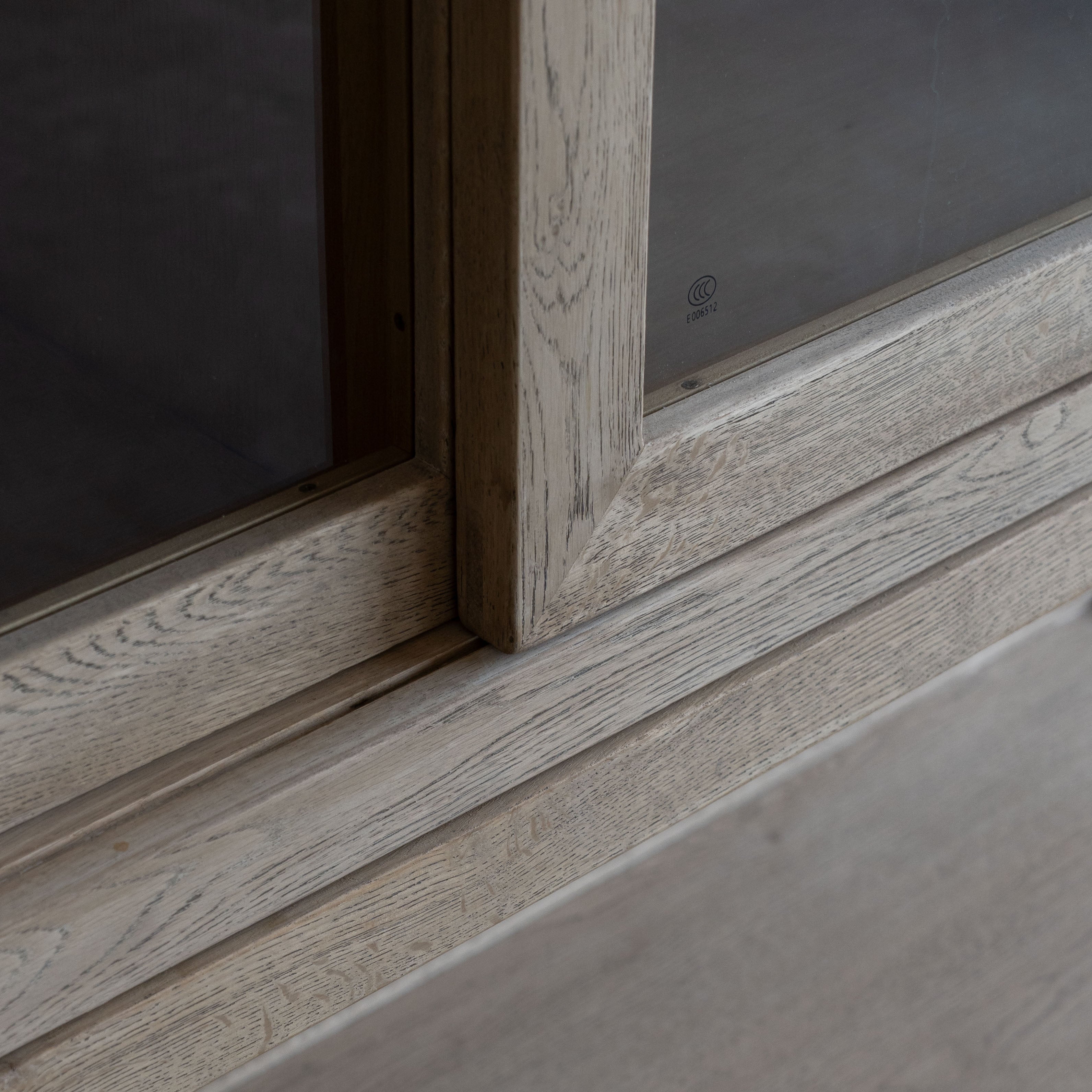 Glazed Natural Oak Wood Artisan Glass Door Cabinet