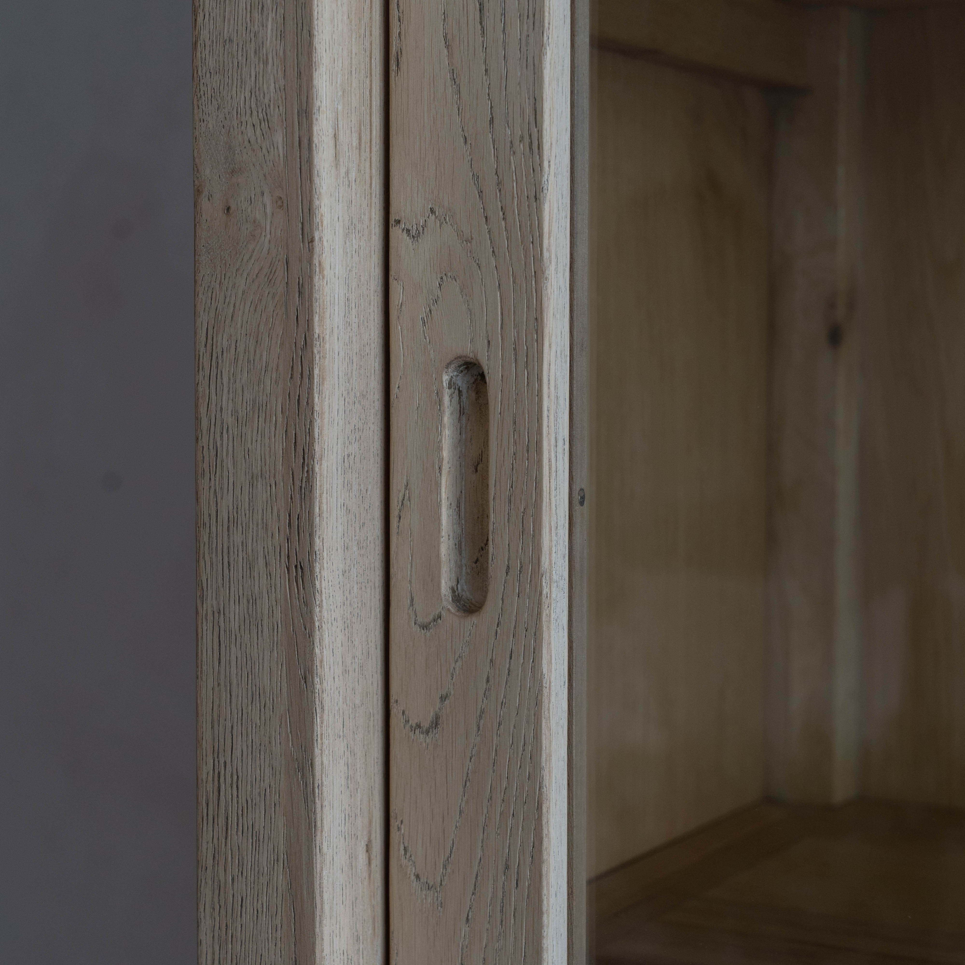 Glazed Natural Oak Wood Artisan Glass Door Cabinet