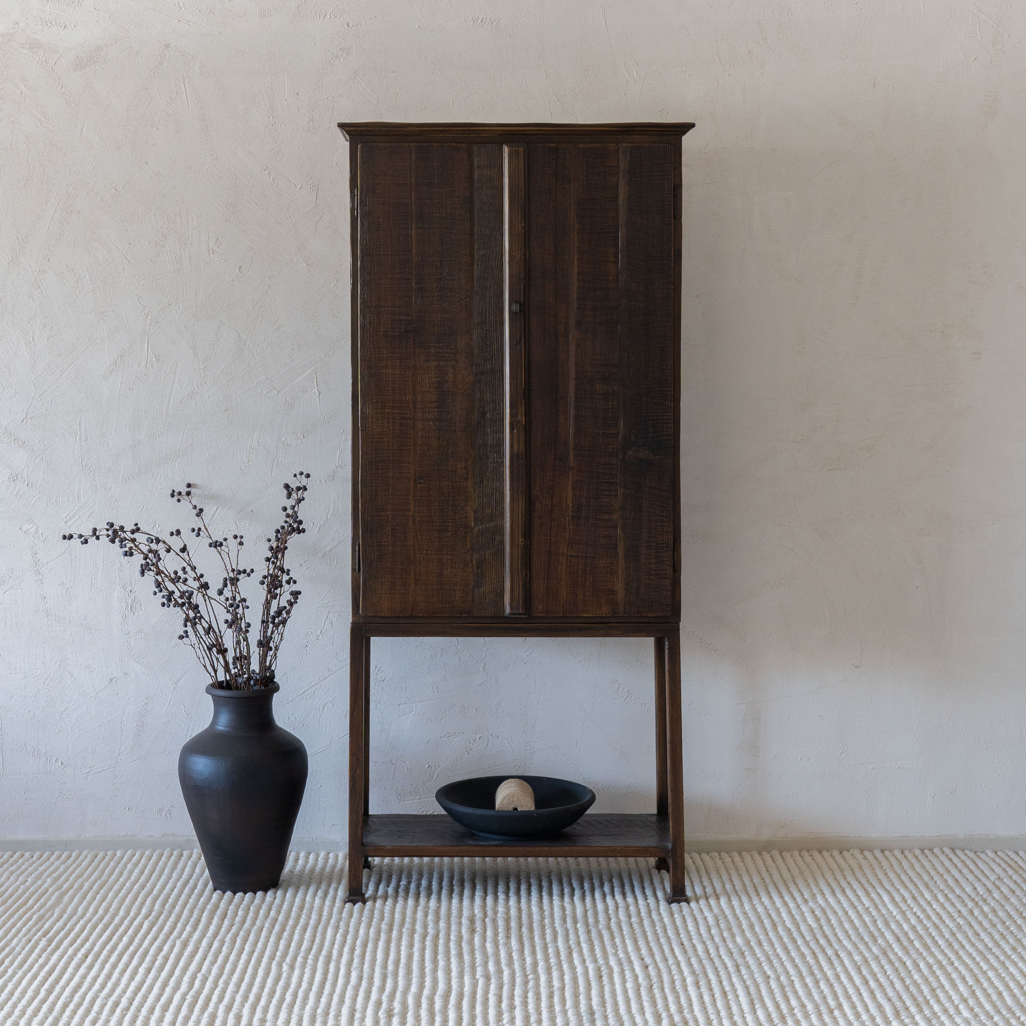 Ikou Dark Solid Pine Wood Cabinet (G22-1992/ GA77-A) - Cabinets - WS Living Furniture Furniture Store in Dubai