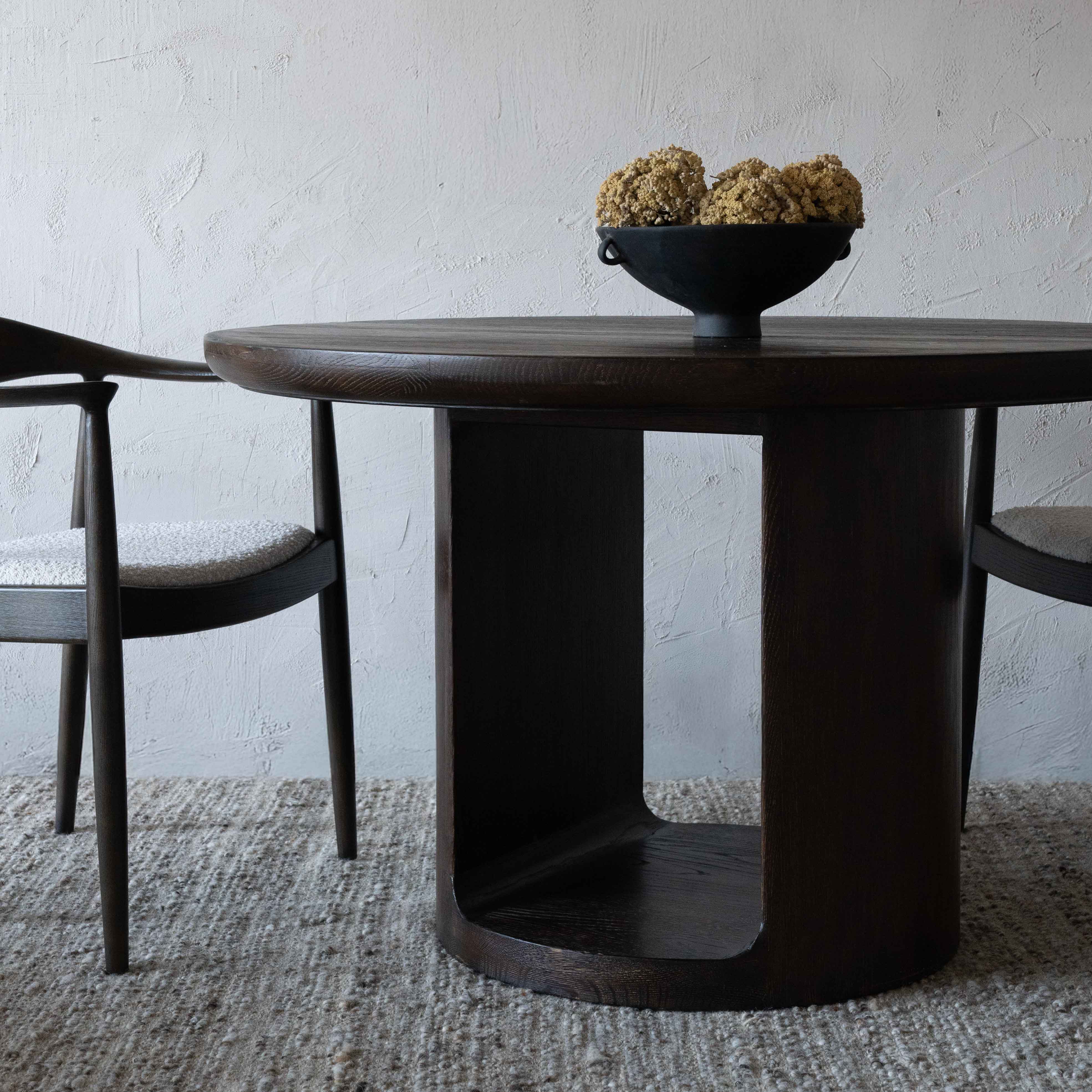 Ikou Dark Solid Wood Round Dining Table - Dining Table - WS Living Furniture Furniture Store in Dubai