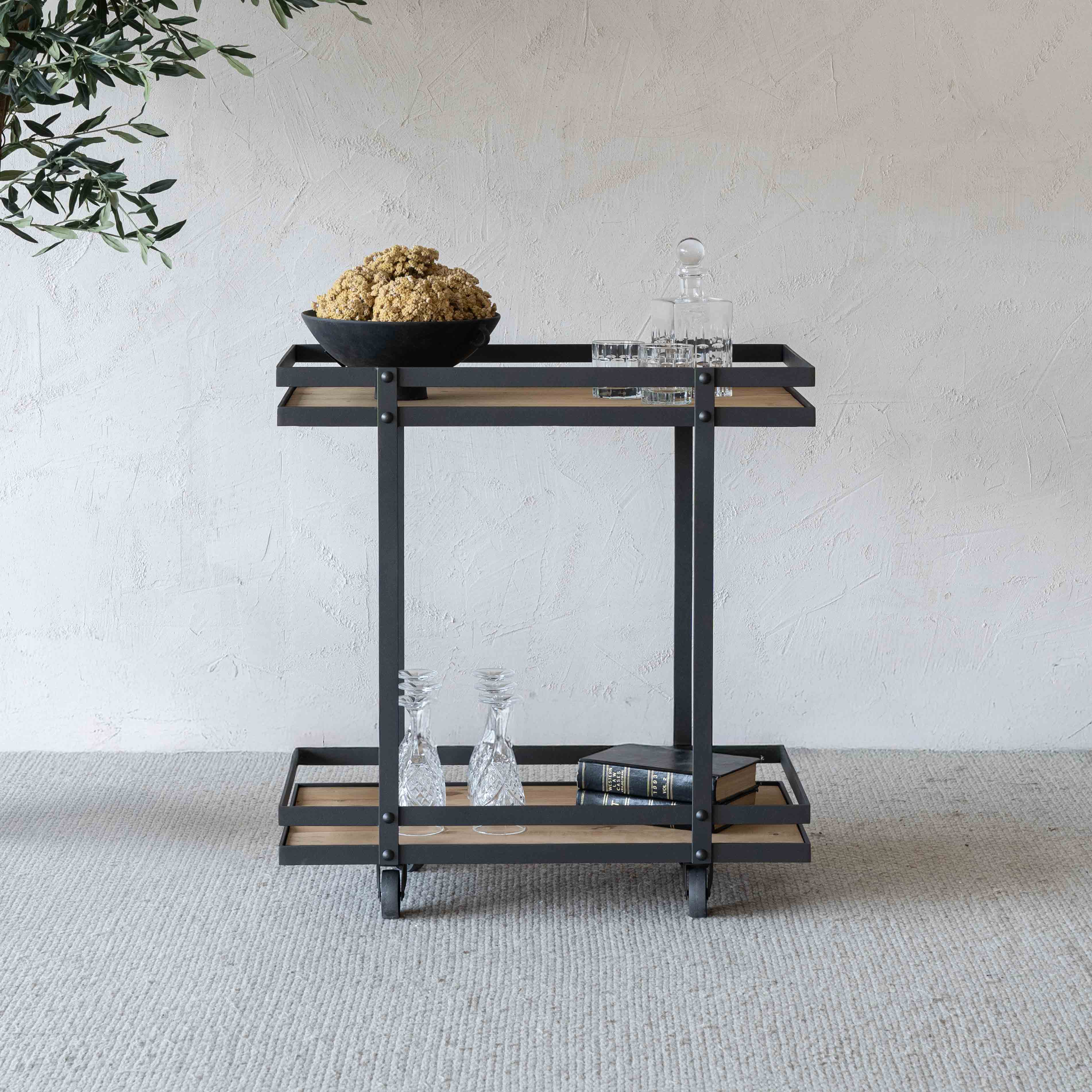 Urban Loft Industrial Pine Wood Serving Cart Trolley - Serving Trolley - WS Living Furniture Furniture Store in Dubai