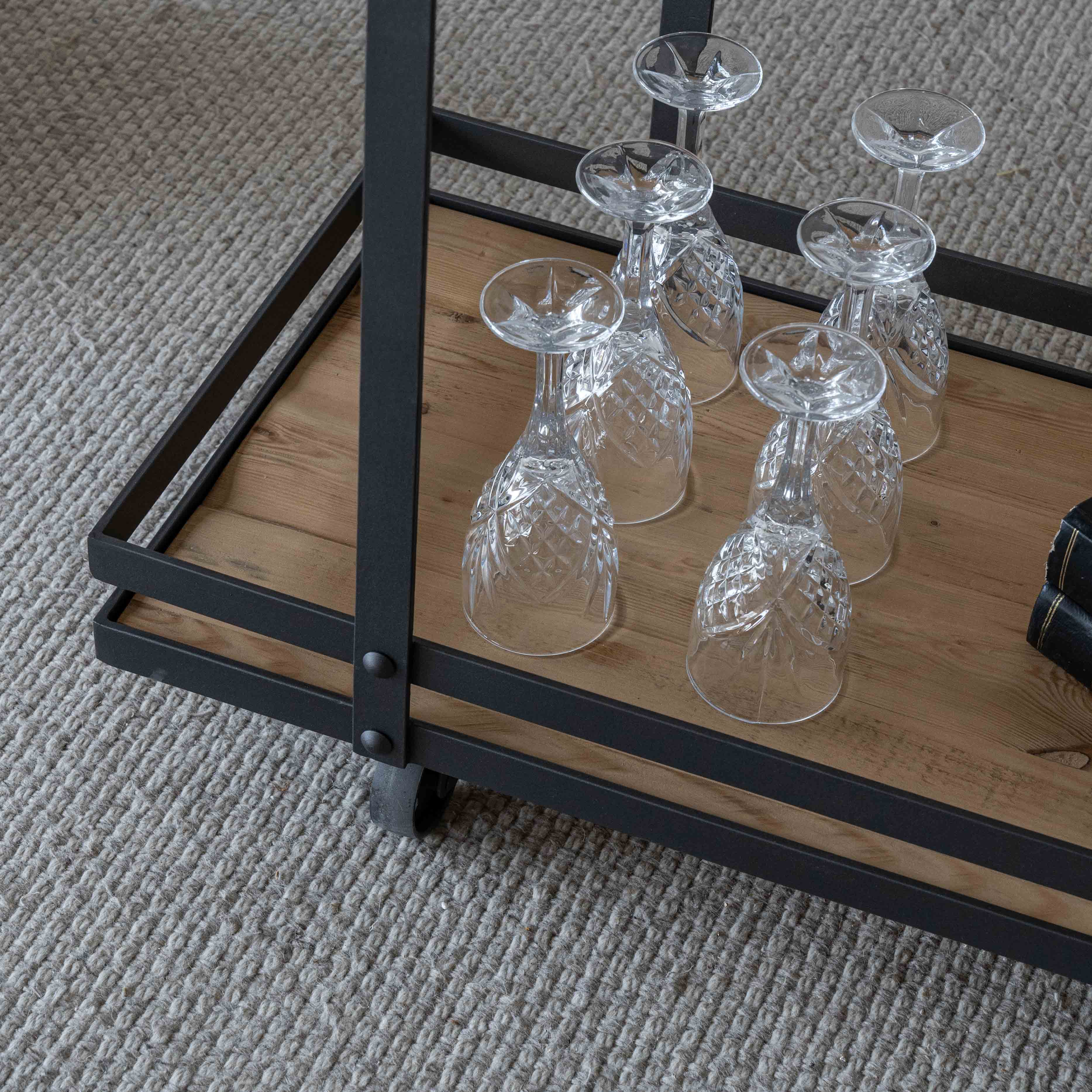 Urban Loft Industrial Pine Wood Serving Cart Trolley - Serving Trolley - WS Living Furniture Furniture Store in Dubai