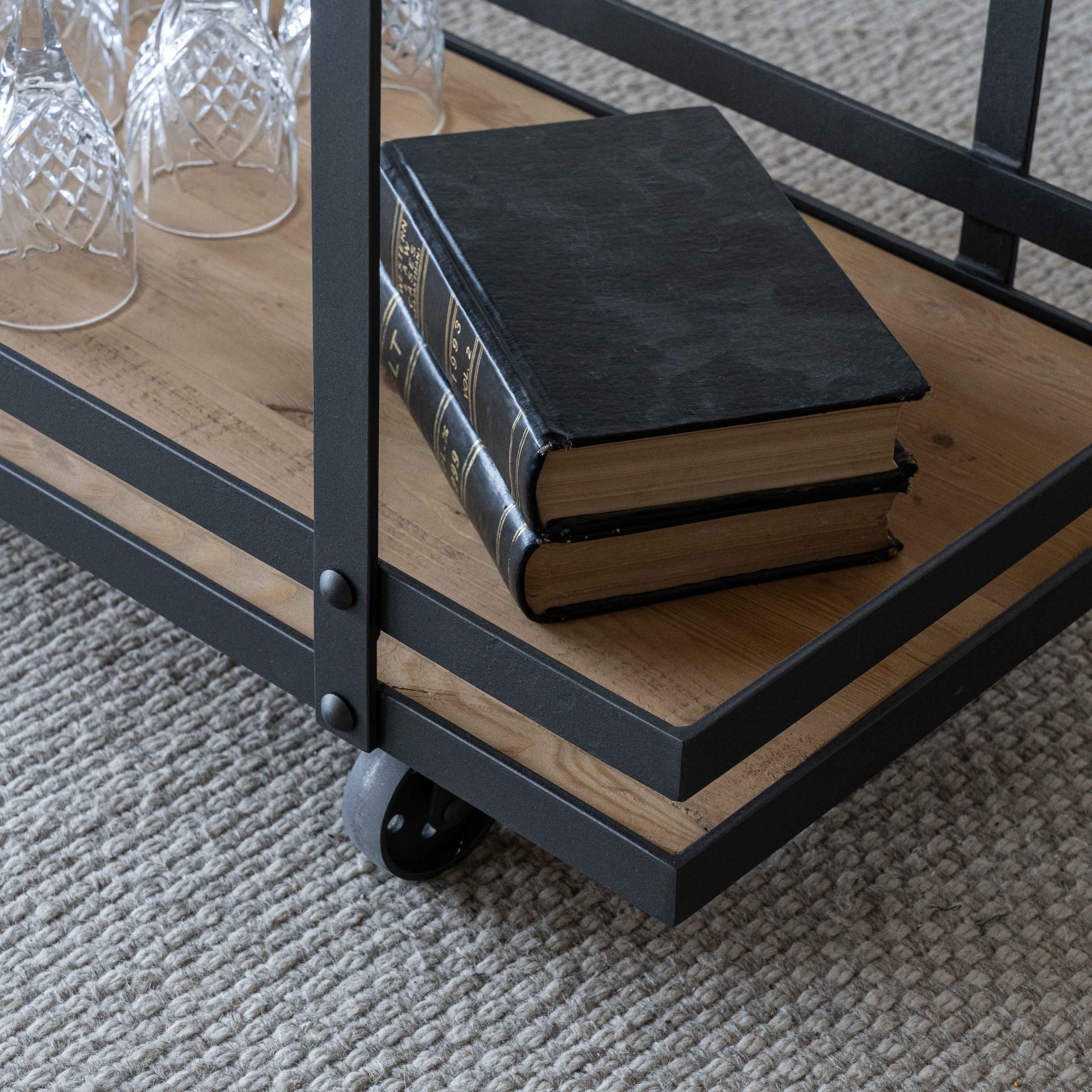 Urban Loft Industrial Pine Wood Serving Cart Trolley - Serving Trolley - WS Living Furniture Furniture Store in Dubai