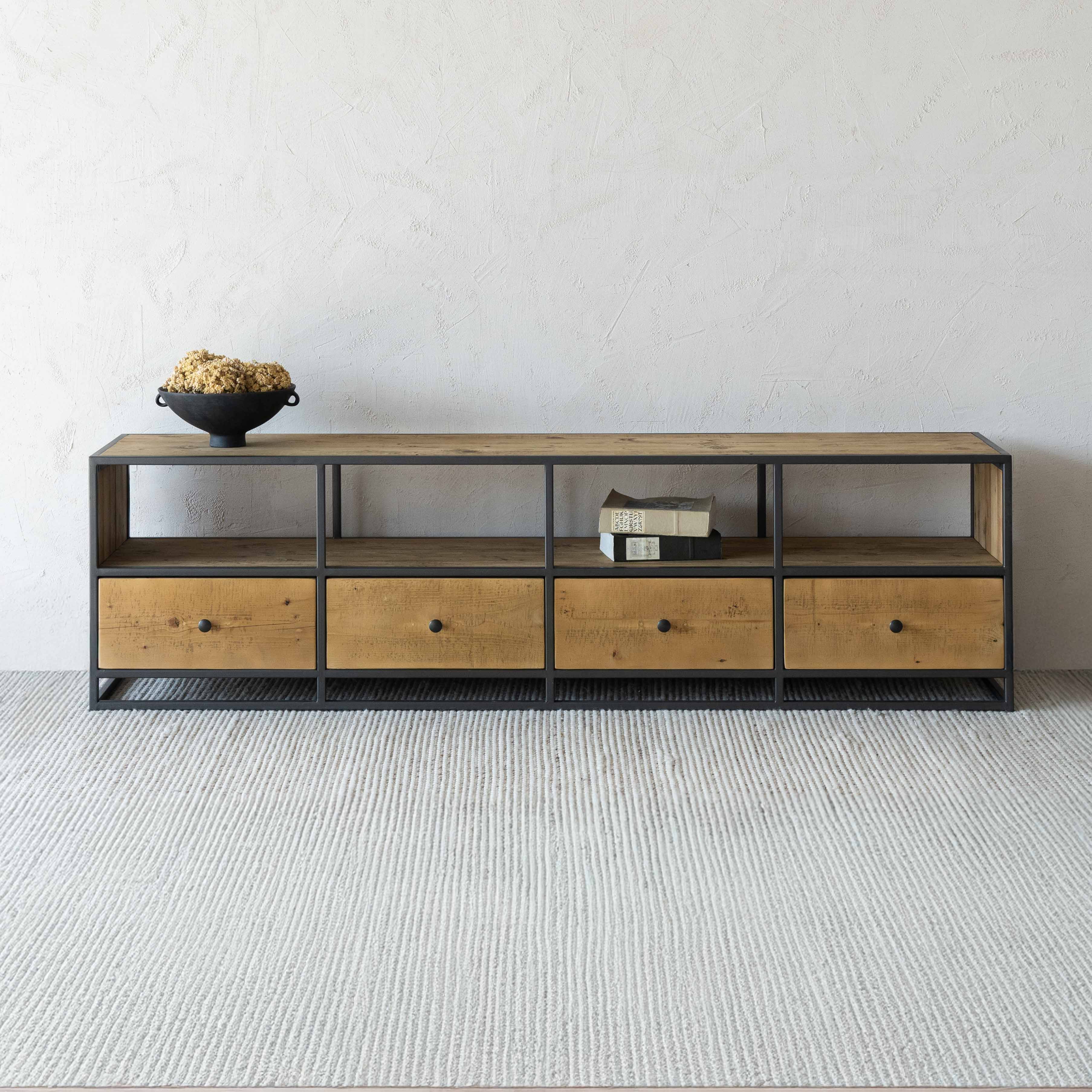 Urban Haven Industrial Solid Pine Wood TV Unit | Media Storage Cabinet - TV Units - WS Living Furniture Furniture Store in Dubai