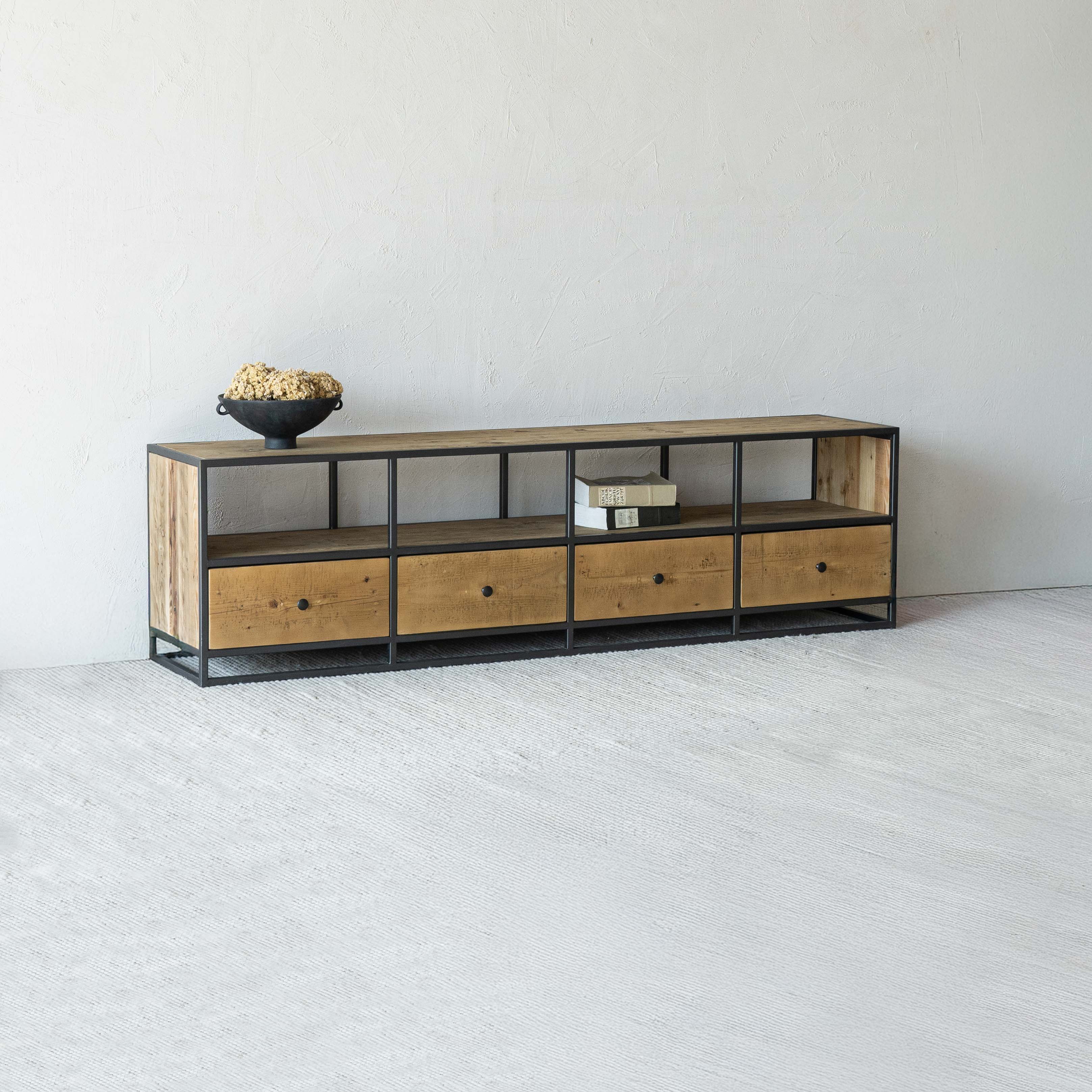 Urban Haven Industrial Solid Pine Wood TV Unit | Media Storage Cabinet - TV Units - WS Living Furniture Furniture Store in Dubai