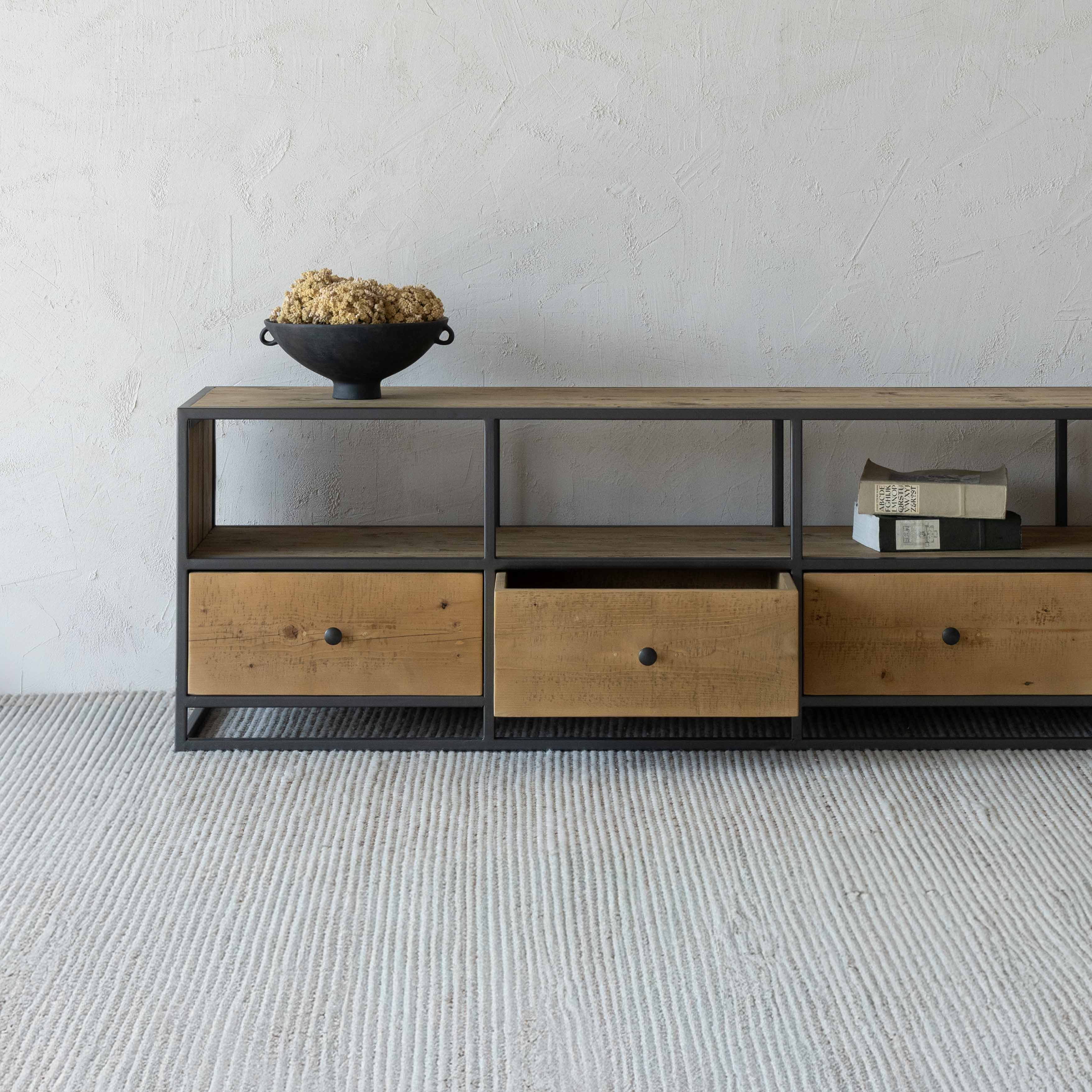 Urban Haven Industrial Solid Pine Wood TV Unit | Media Storage Cabinet - TV Units - WS Living Furniture Furniture Store in Dubai