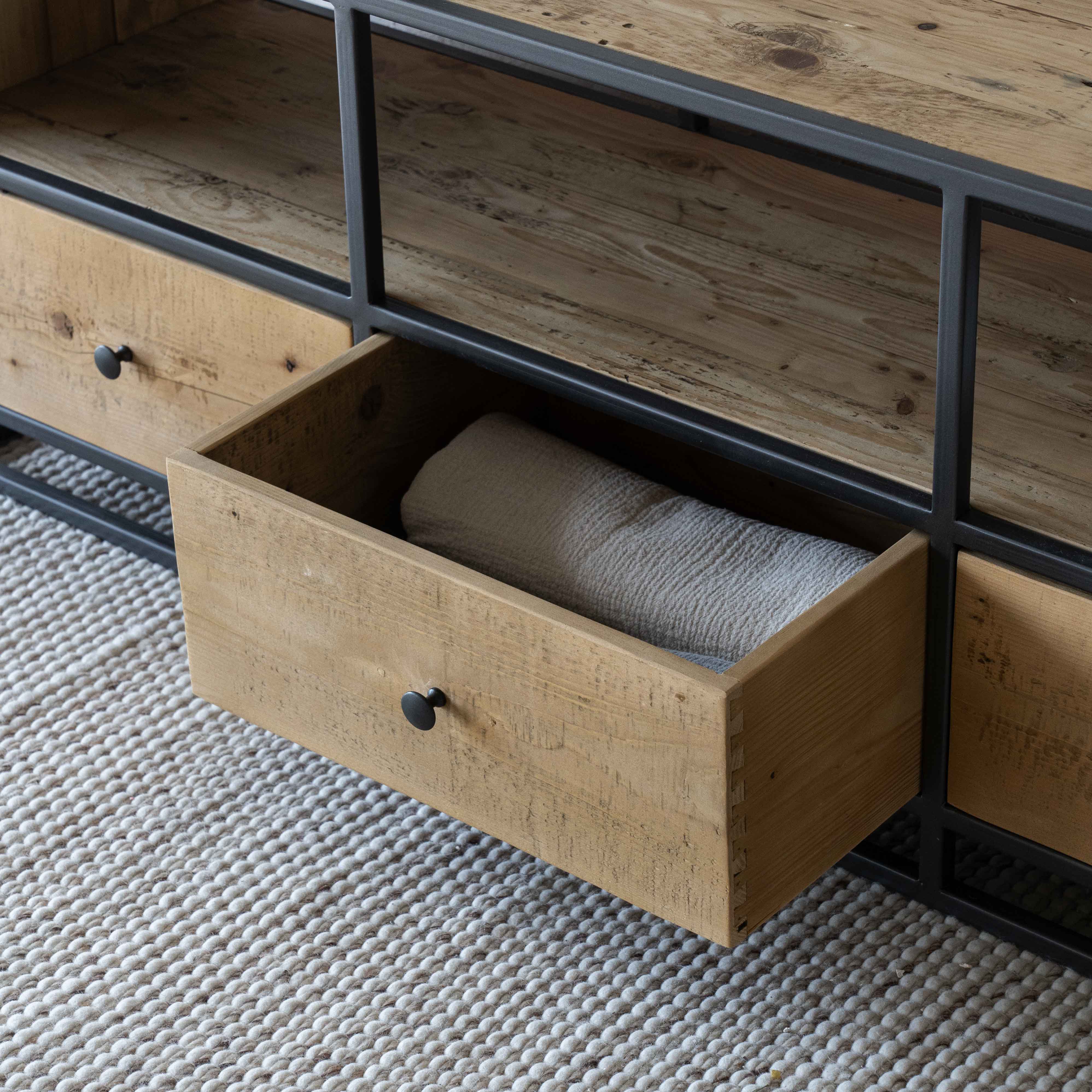 Urban Haven Industrial Solid Pine Wood TV Unit | Media Storage Cabinet - TV Units - WS Living Furniture Furniture Store in Dubai