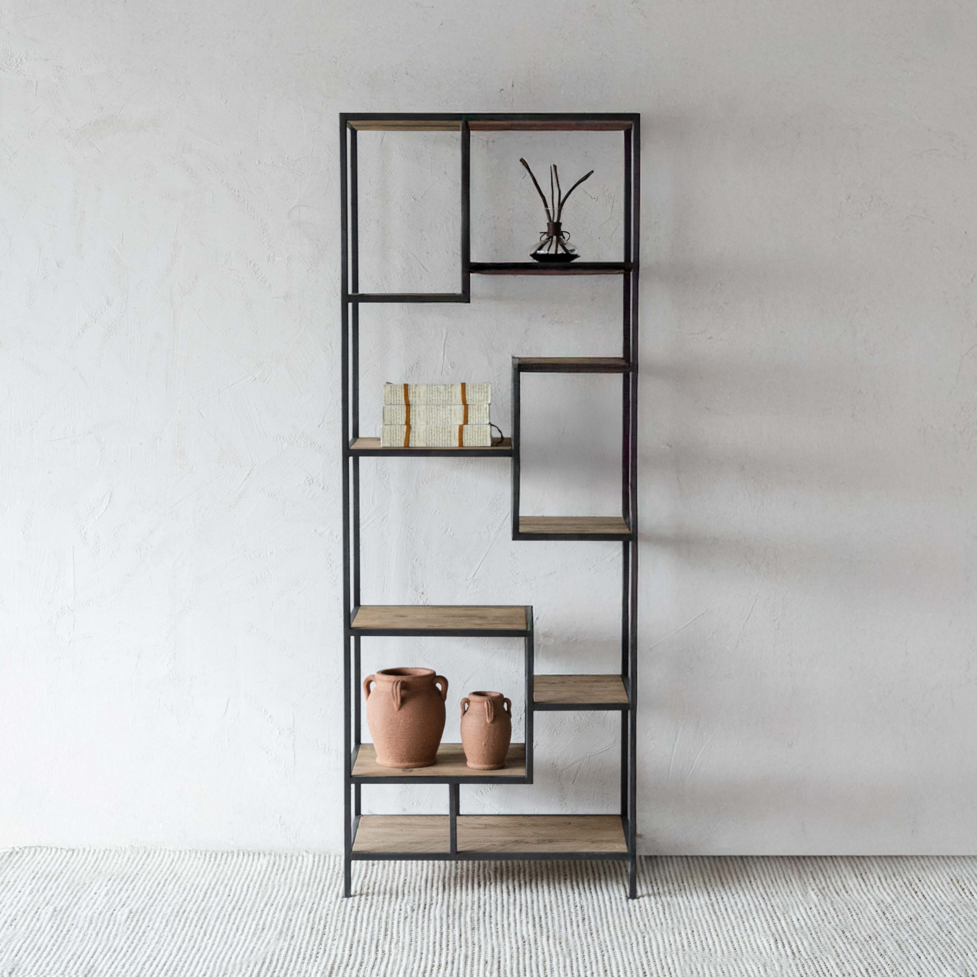 Fortis Industrial Solid Wood Book Shelf - Shelves - WS Living Furniture Furniture Store in Dubai