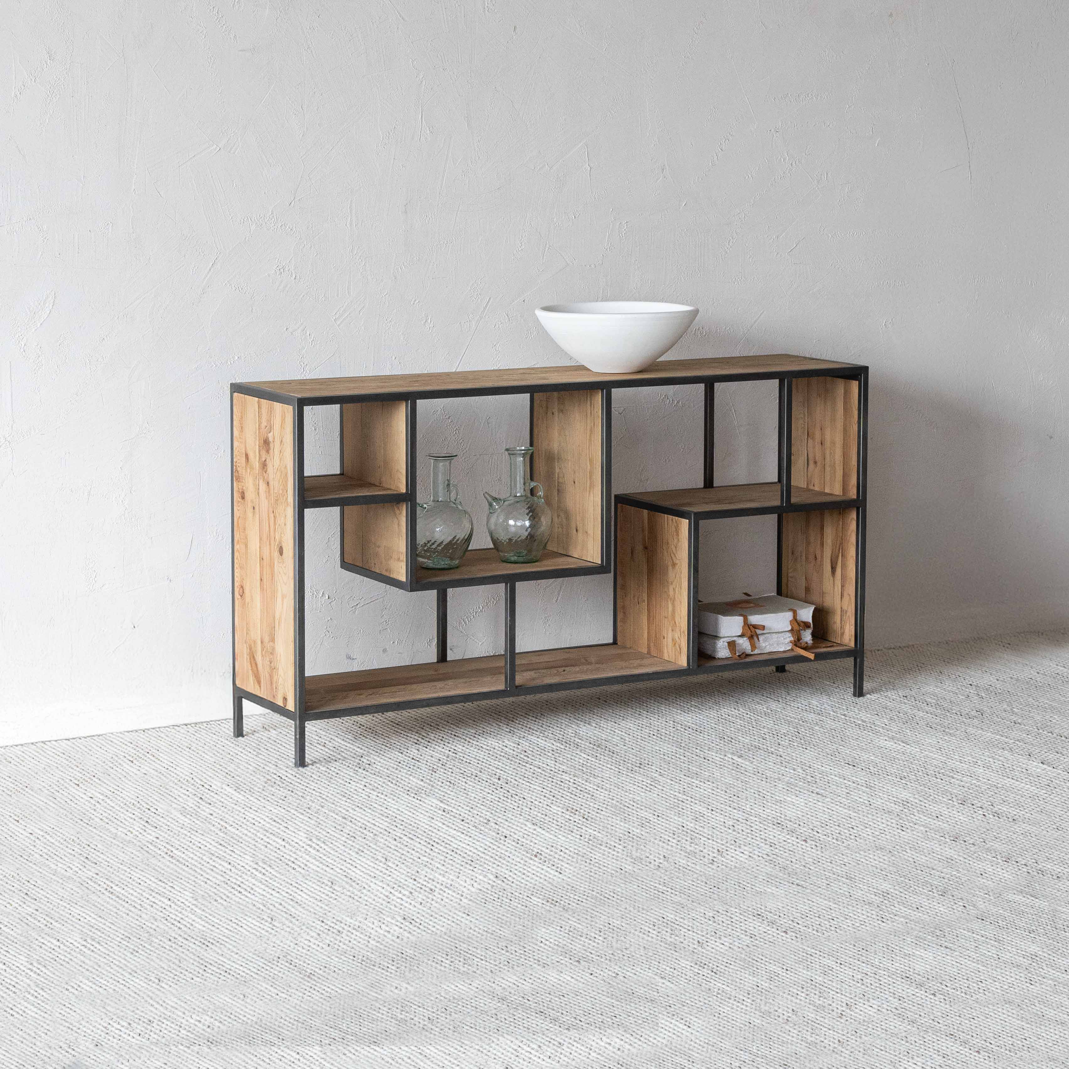 Voltra Pine Wood Multi Column Industrial Storage Console - Console Tables - WS Living Furniture  Furniture Store in Dubai