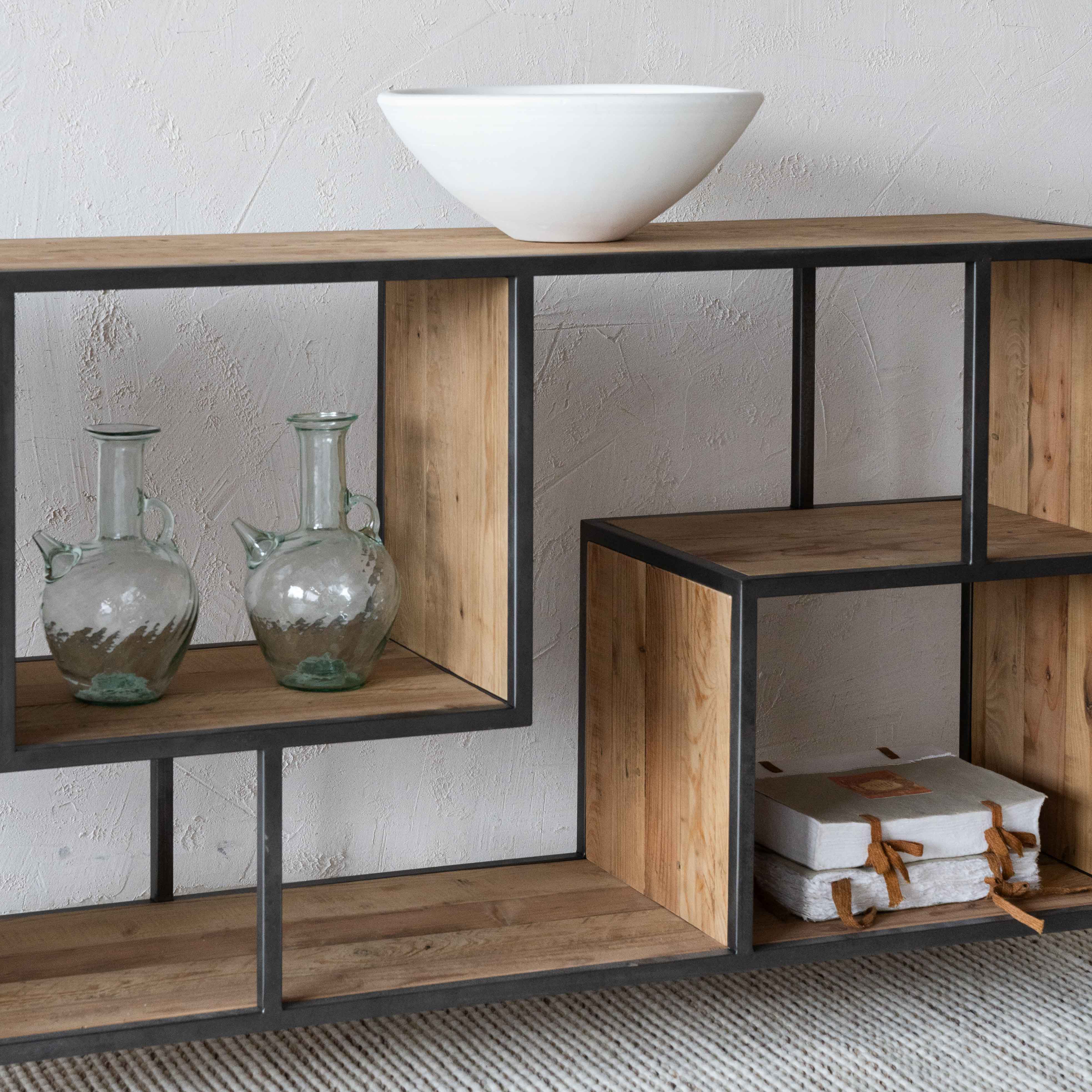 Voltra Pine Wood Multi Column Industrial Storage Console - Console Tables - WS Living Furniture  Furniture Store in Dubai