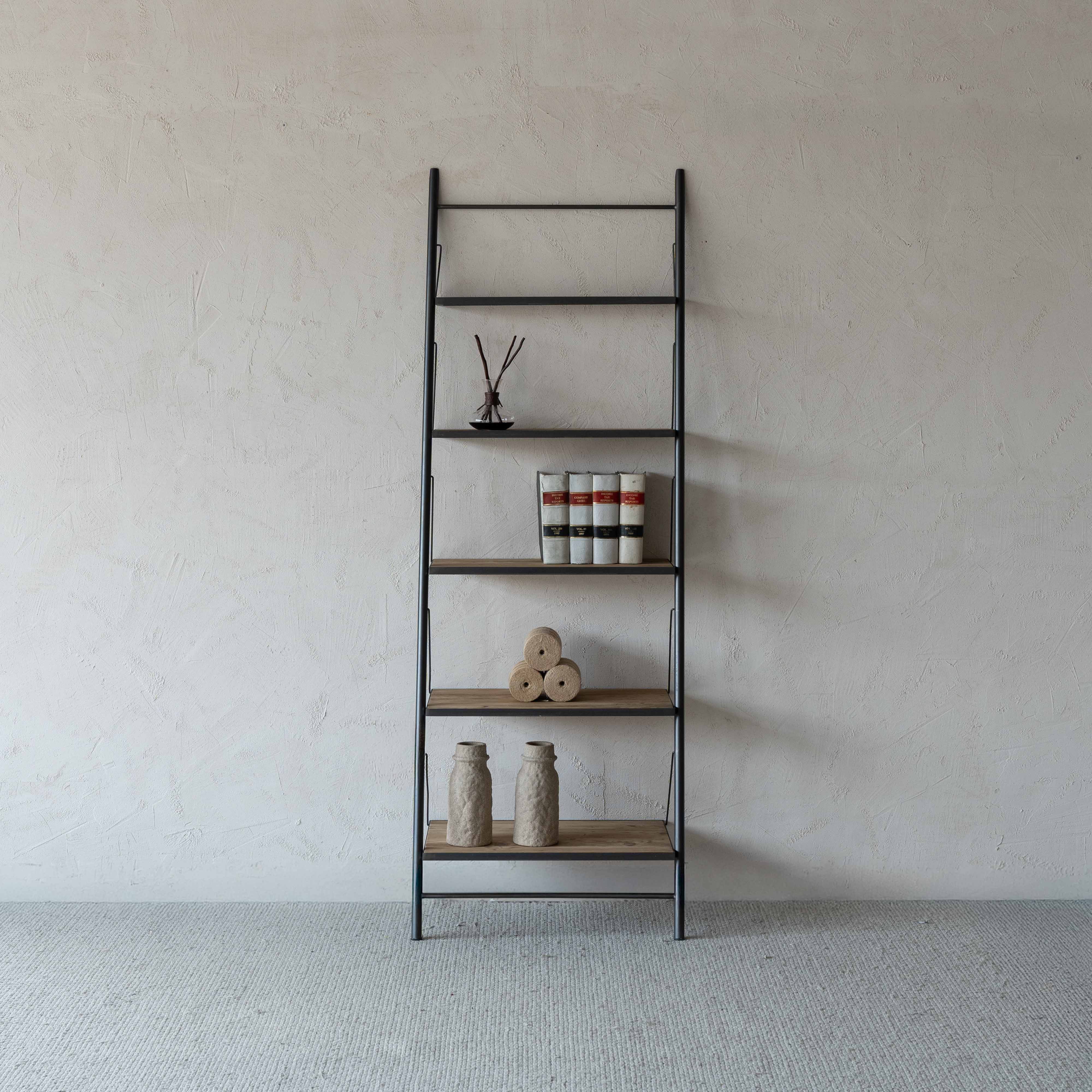 Vintage Industrial Solid Wood Leaning Book Shelf Ladder - Shelves - WS Living Furniture Furniture Store in Dubai